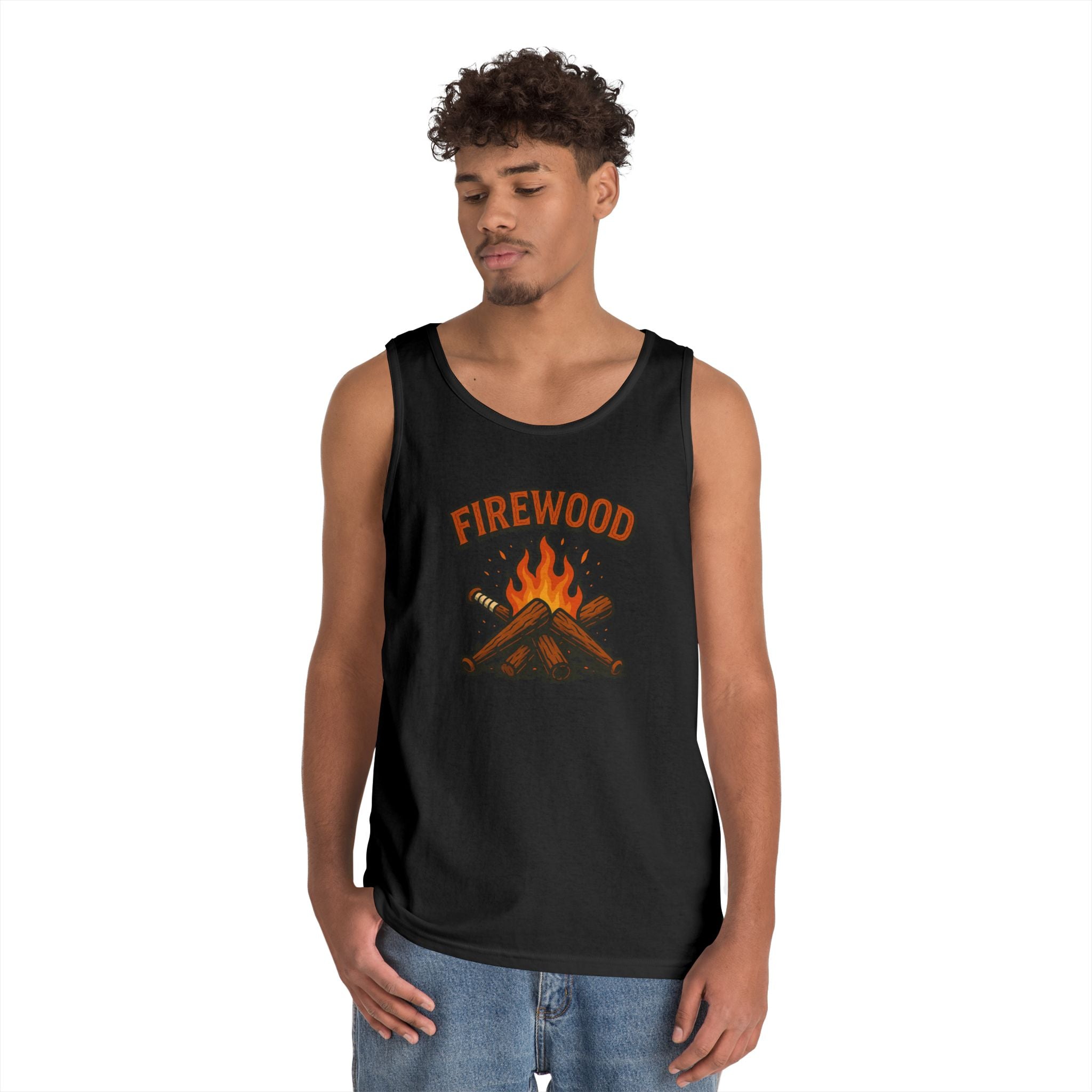 Firewood Baseball Tank Top – Retro Campfire Graphic Shirt
