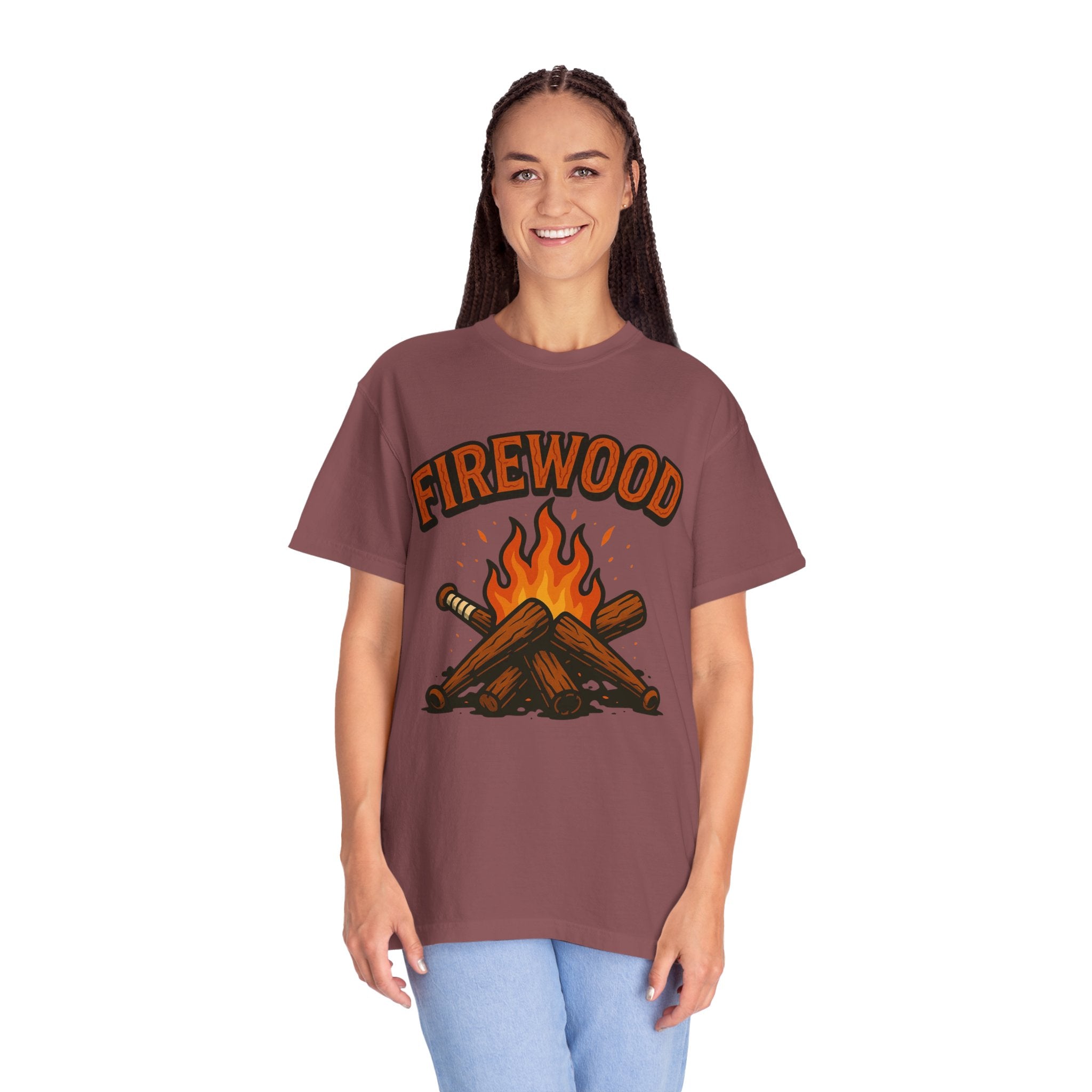 Firewood Baseball Tee – Retro Campfire Graphic Shirt