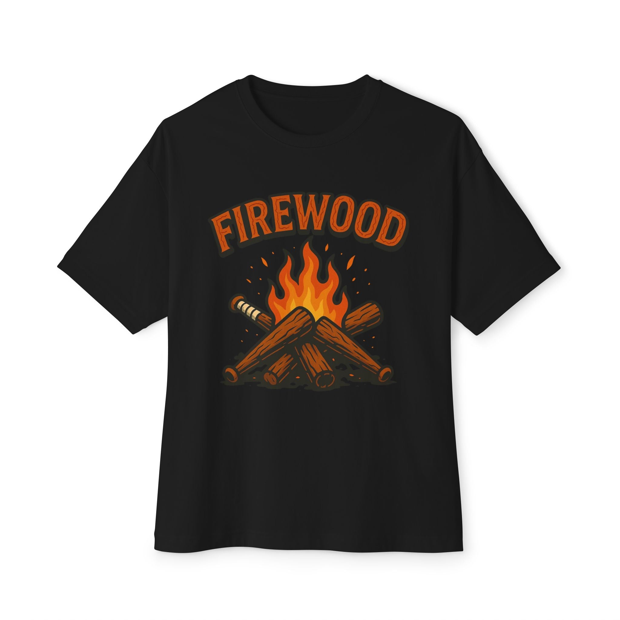 Firewood Baseball Oversized Boxy Tee – Retro Campfire Graphic Shirt