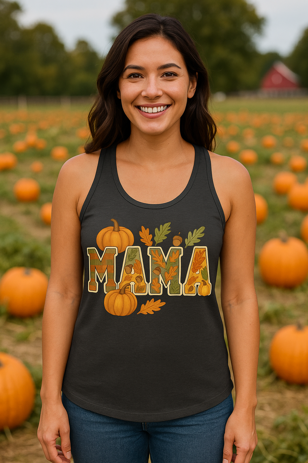 Mama Fall Tank Top Shirt | Pumpkin Patch T-shirt Vibes, Orange & Black Tank Top, Thanksgiving Outfit, Fall Seasonal Photo Outfit