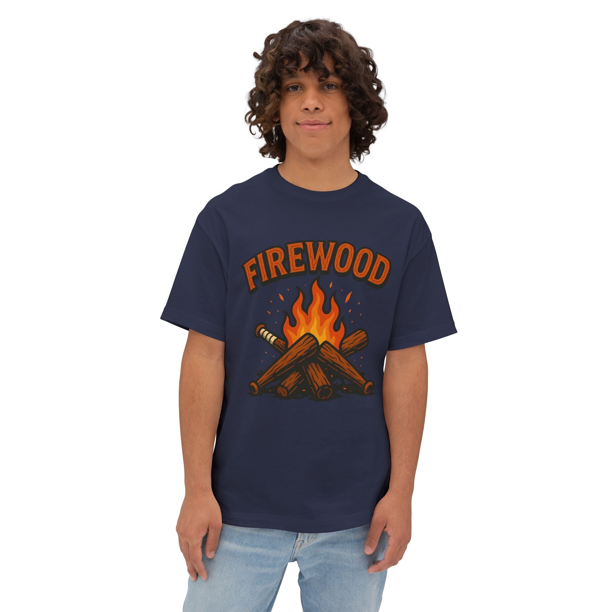 Firewood Baseball Oversized Boxy Tee – Retro Campfire Graphic Shirt