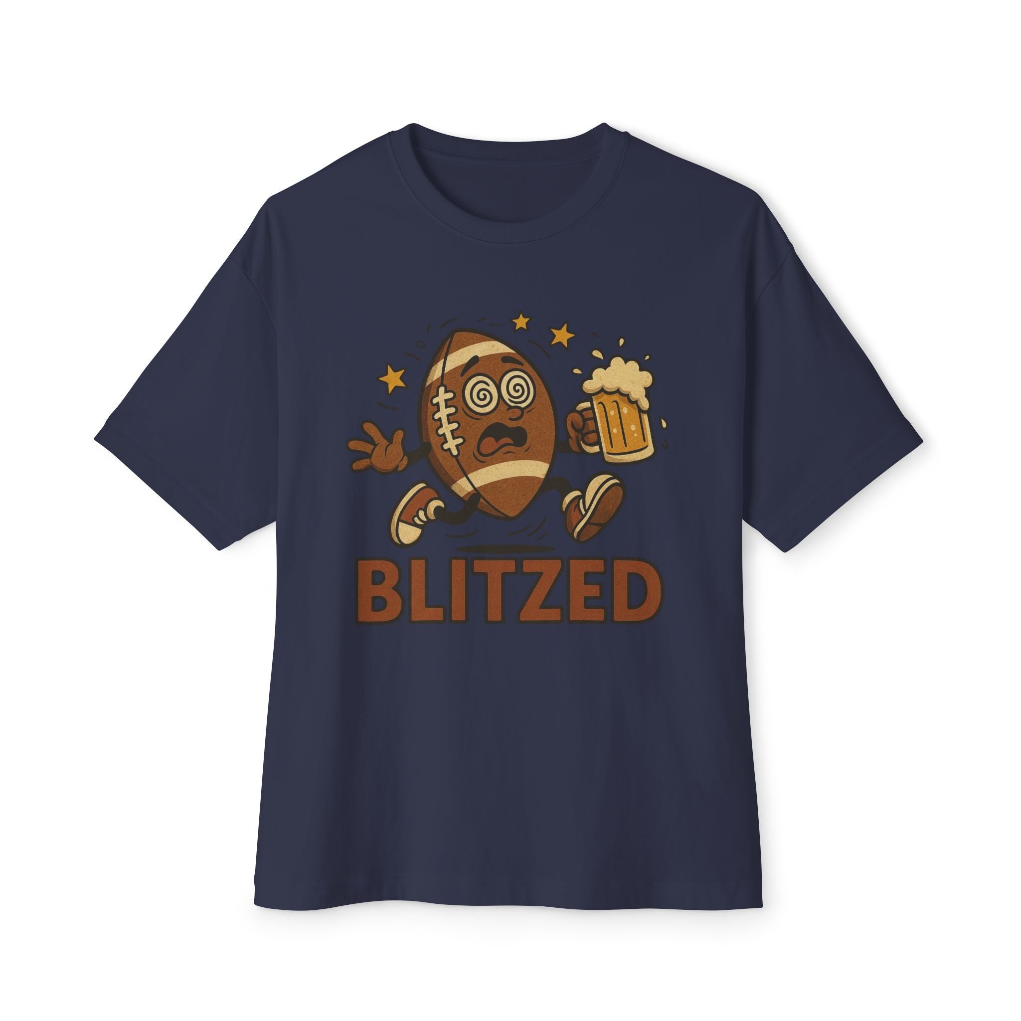 Blitzed Graphic Oversized Boxy Tee – Funny Football Beer T-Shirt