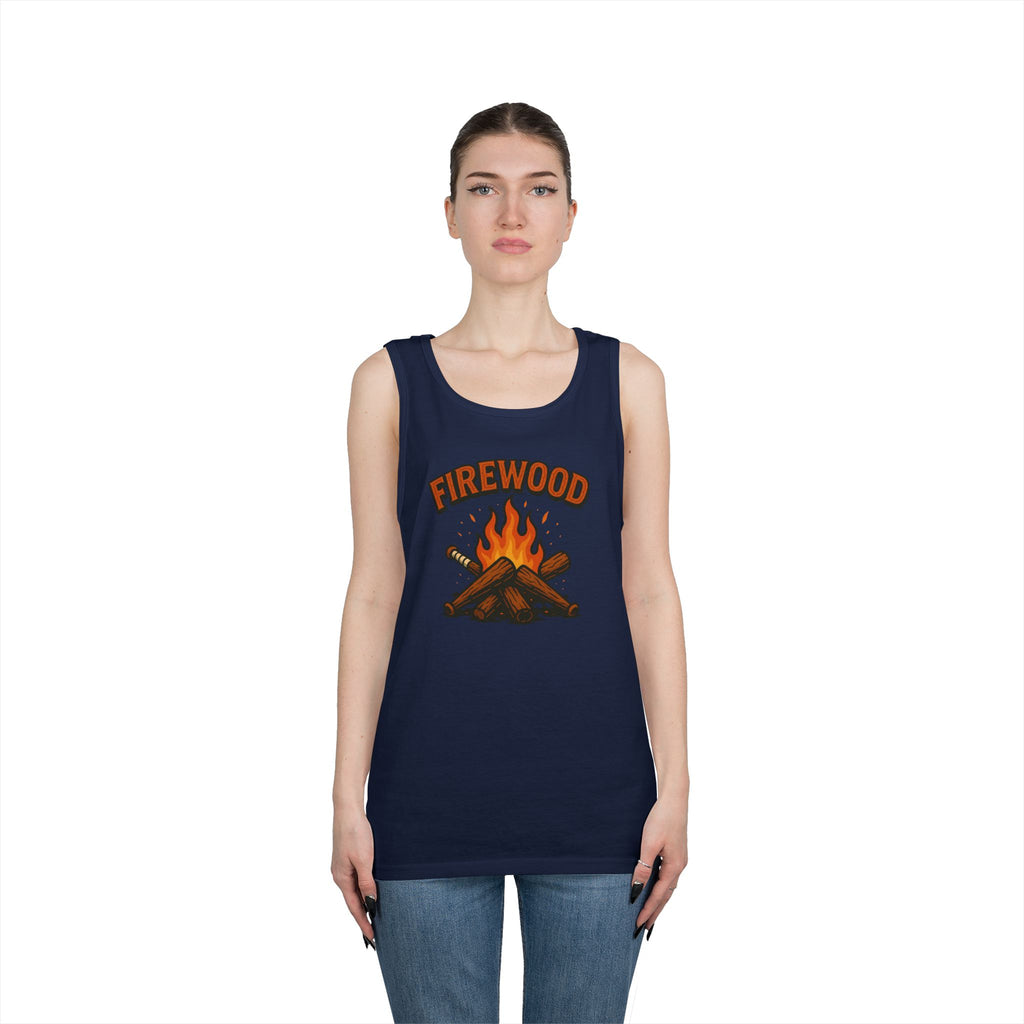 Firewood Baseball Tank Top – Retro Campfire Graphic Shirt