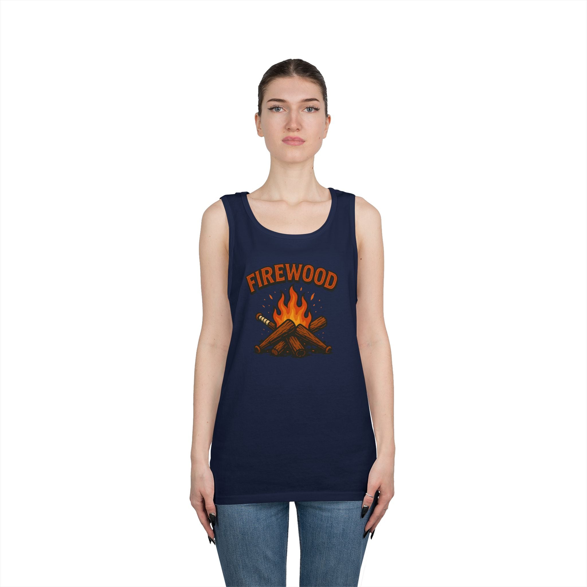 Firewood Baseball Tank Top – Retro Campfire Graphic Shirt