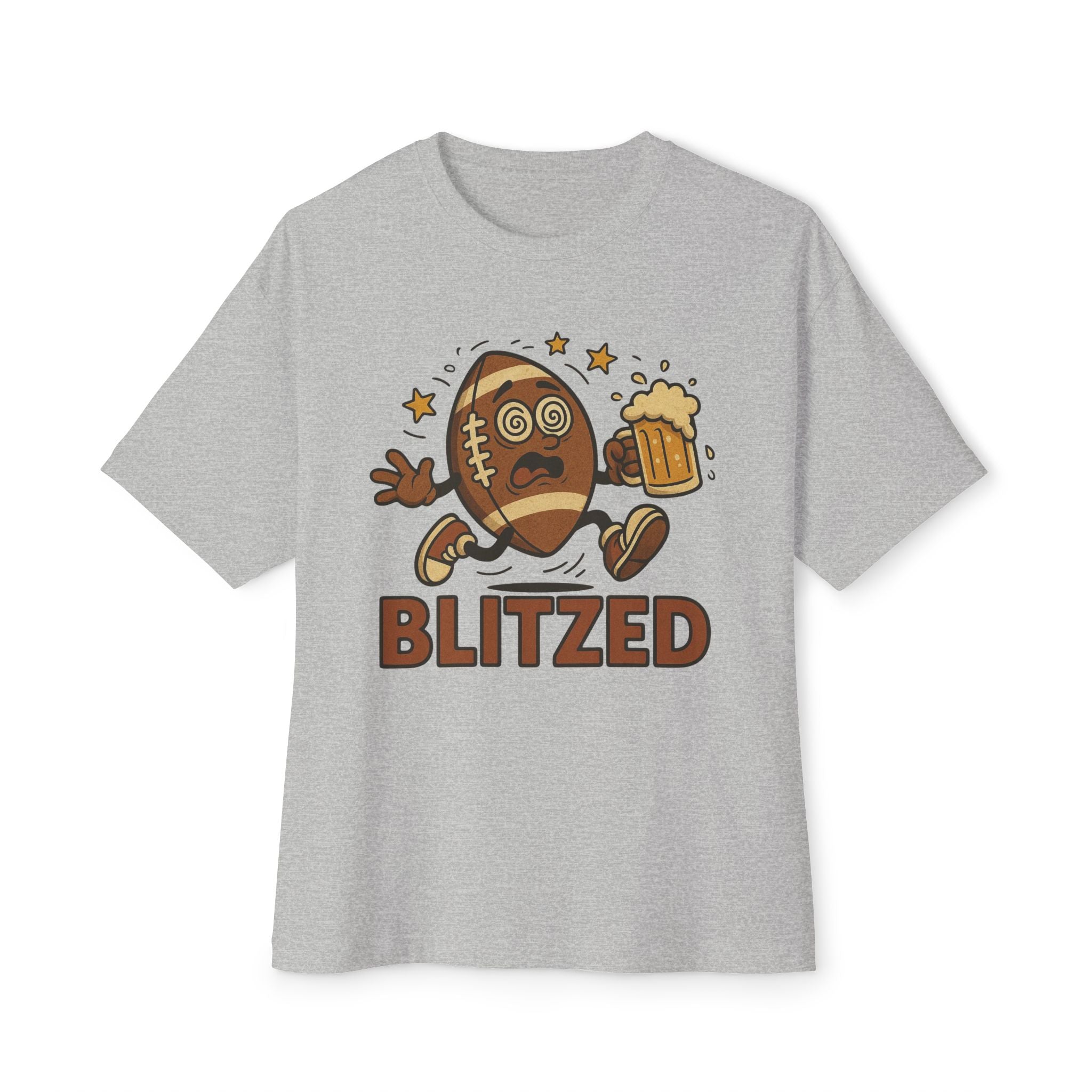 Blitzed Graphic Oversized Boxy Tee – Funny Football Beer T-Shirt