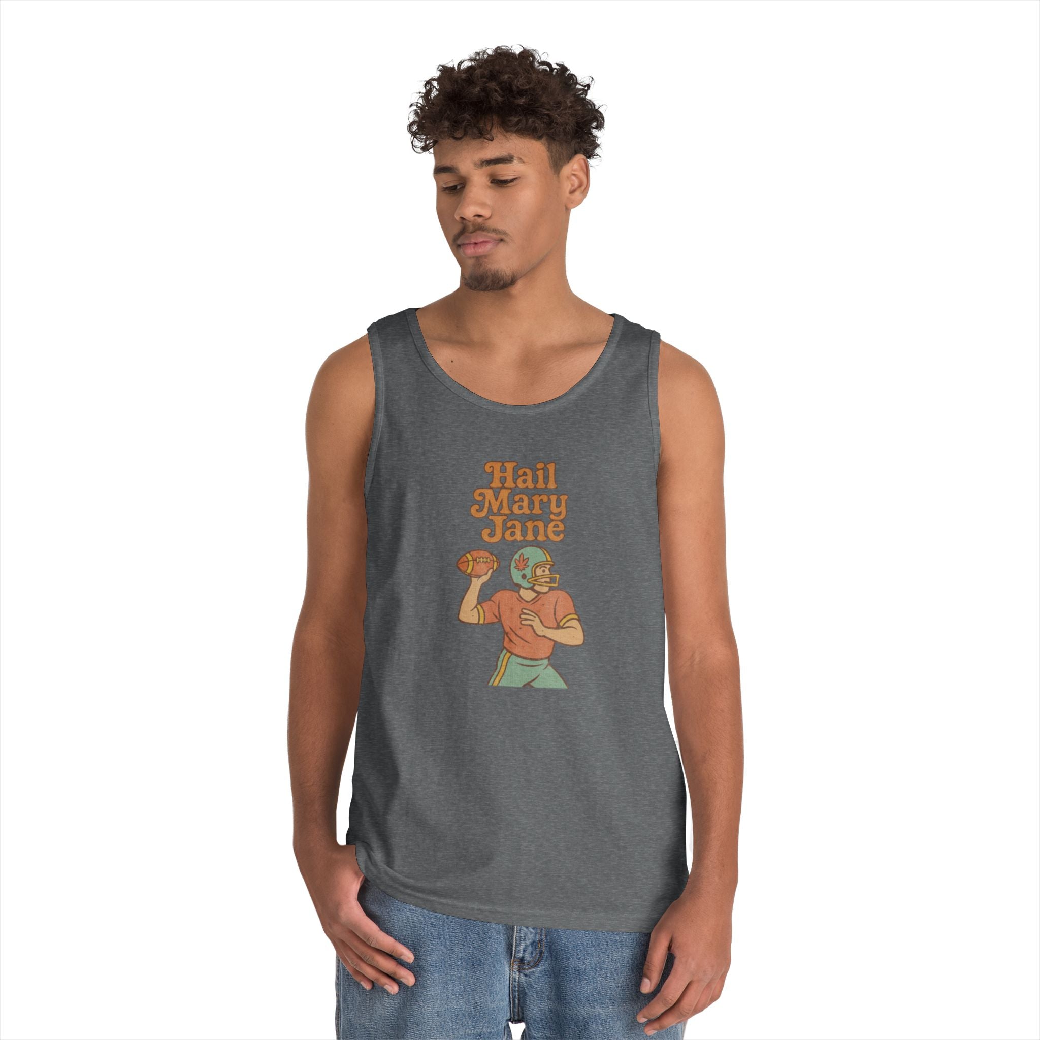 Hail Mary Jane Tank Top – Retro Funny Football 420 Graphic Tee for Men & Women