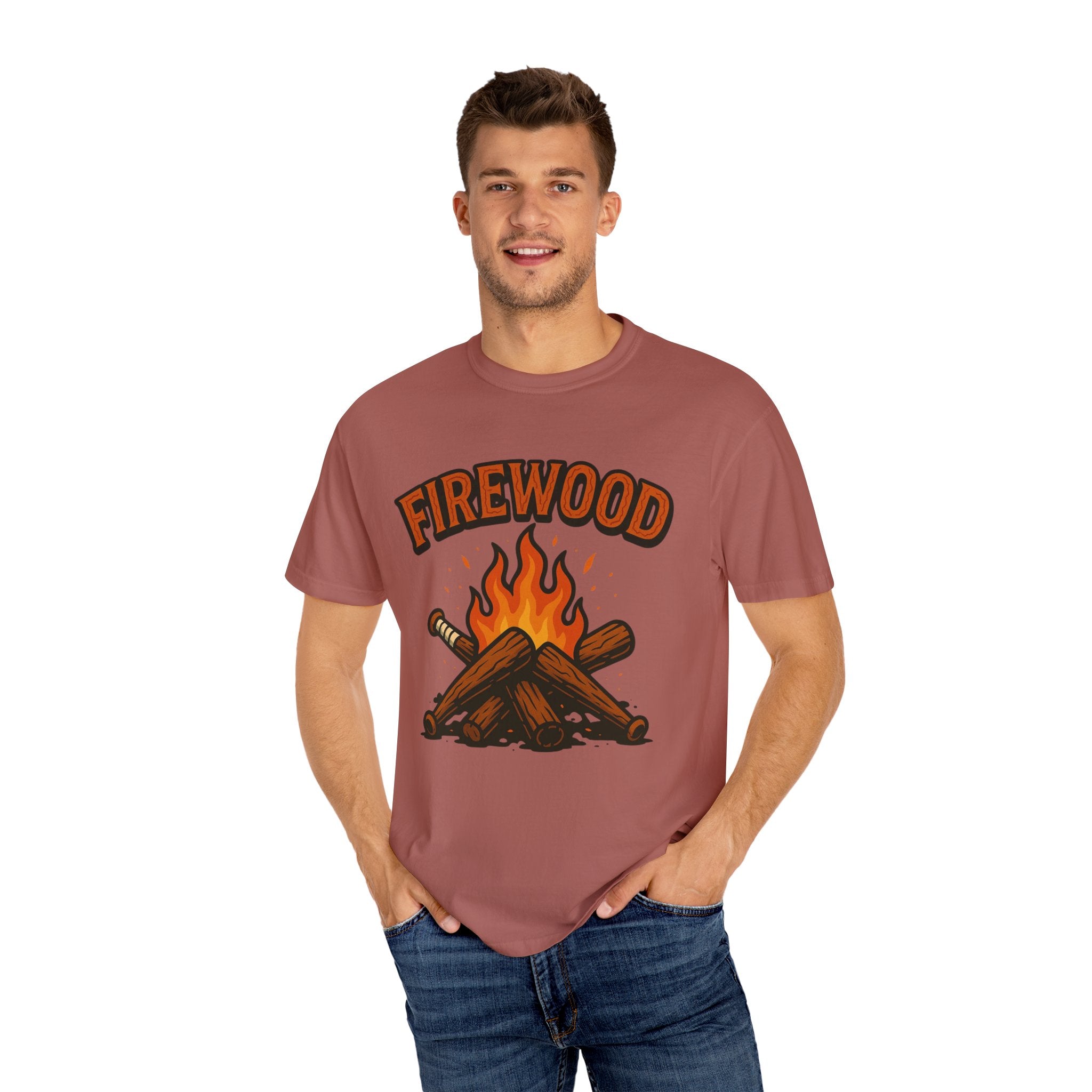 Firewood Baseball Tee – Retro Campfire Graphic Shirt