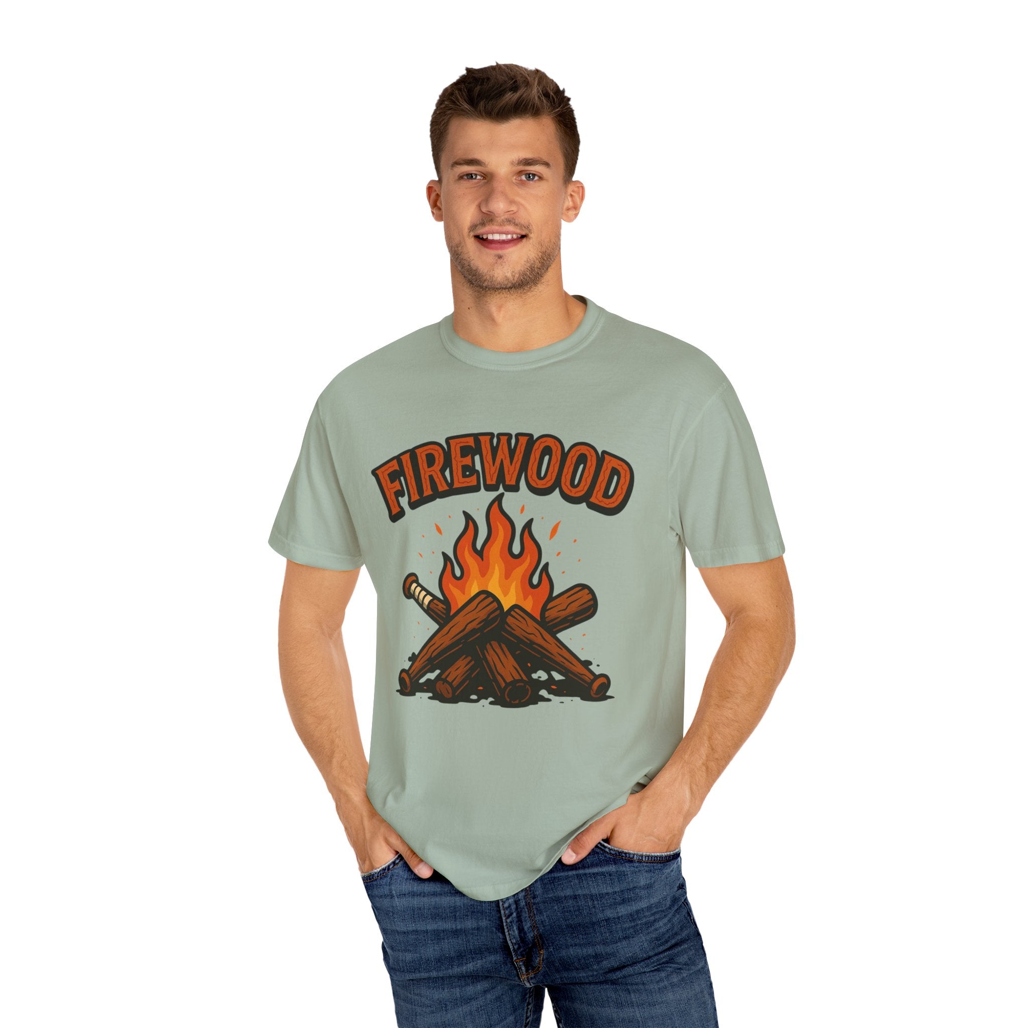 Firewood Baseball Tee – Retro Campfire Graphic Shirt