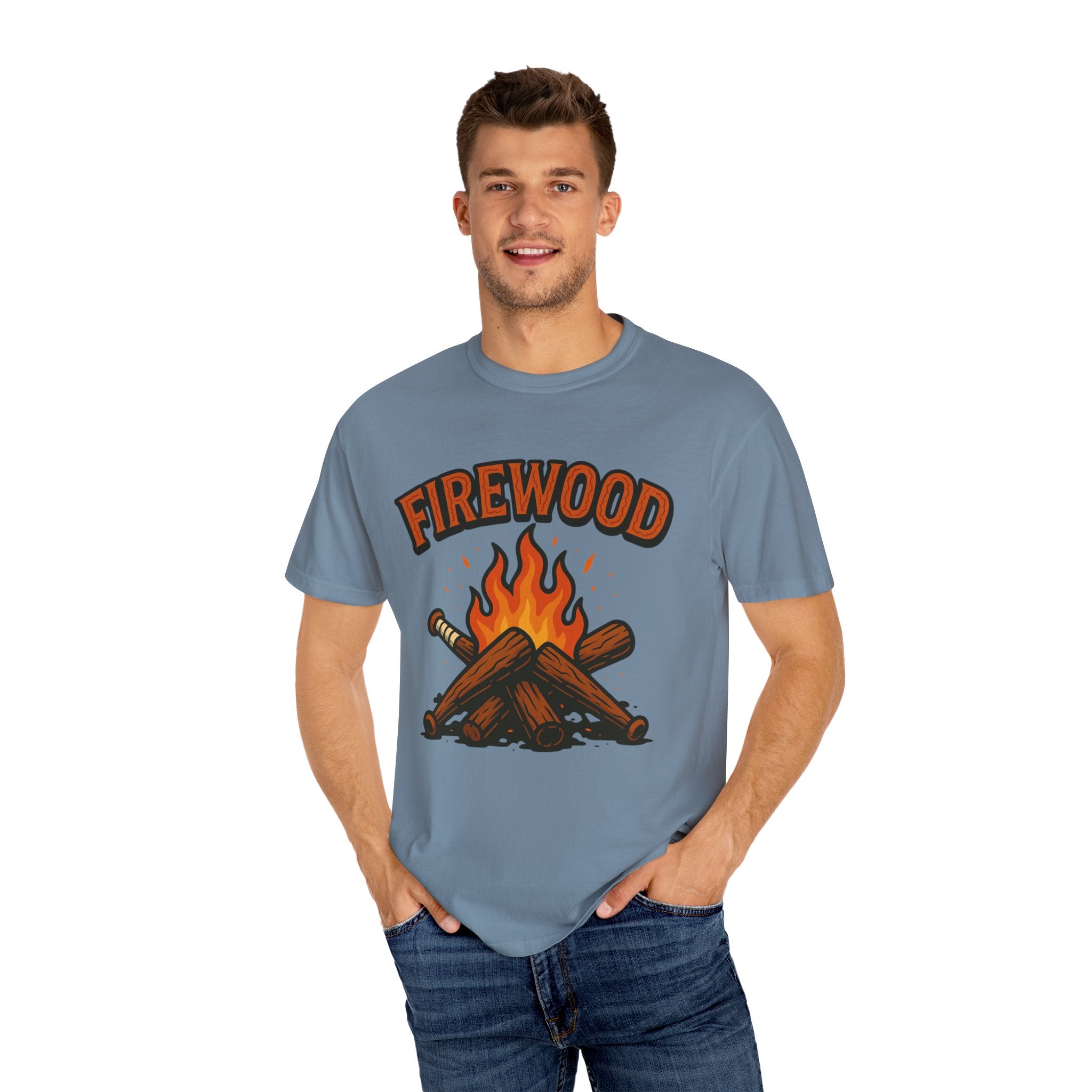 Firewood Baseball Tee – Retro Campfire Graphic Shirt