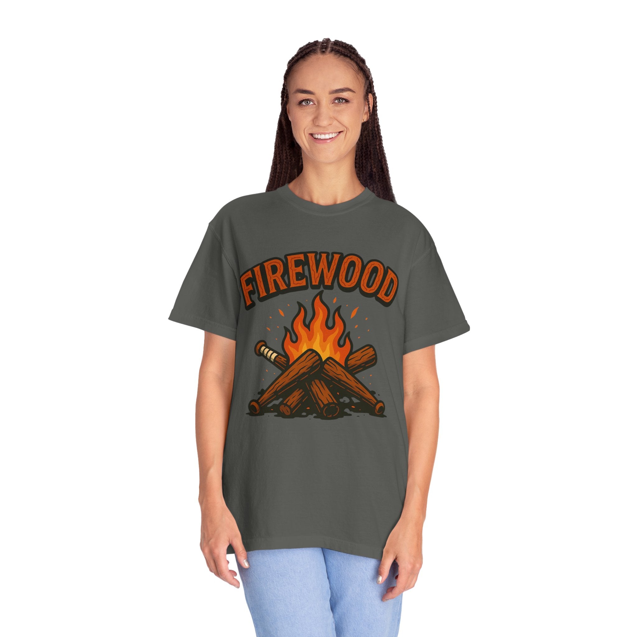 Firewood Baseball Tee – Retro Campfire Graphic Shirt