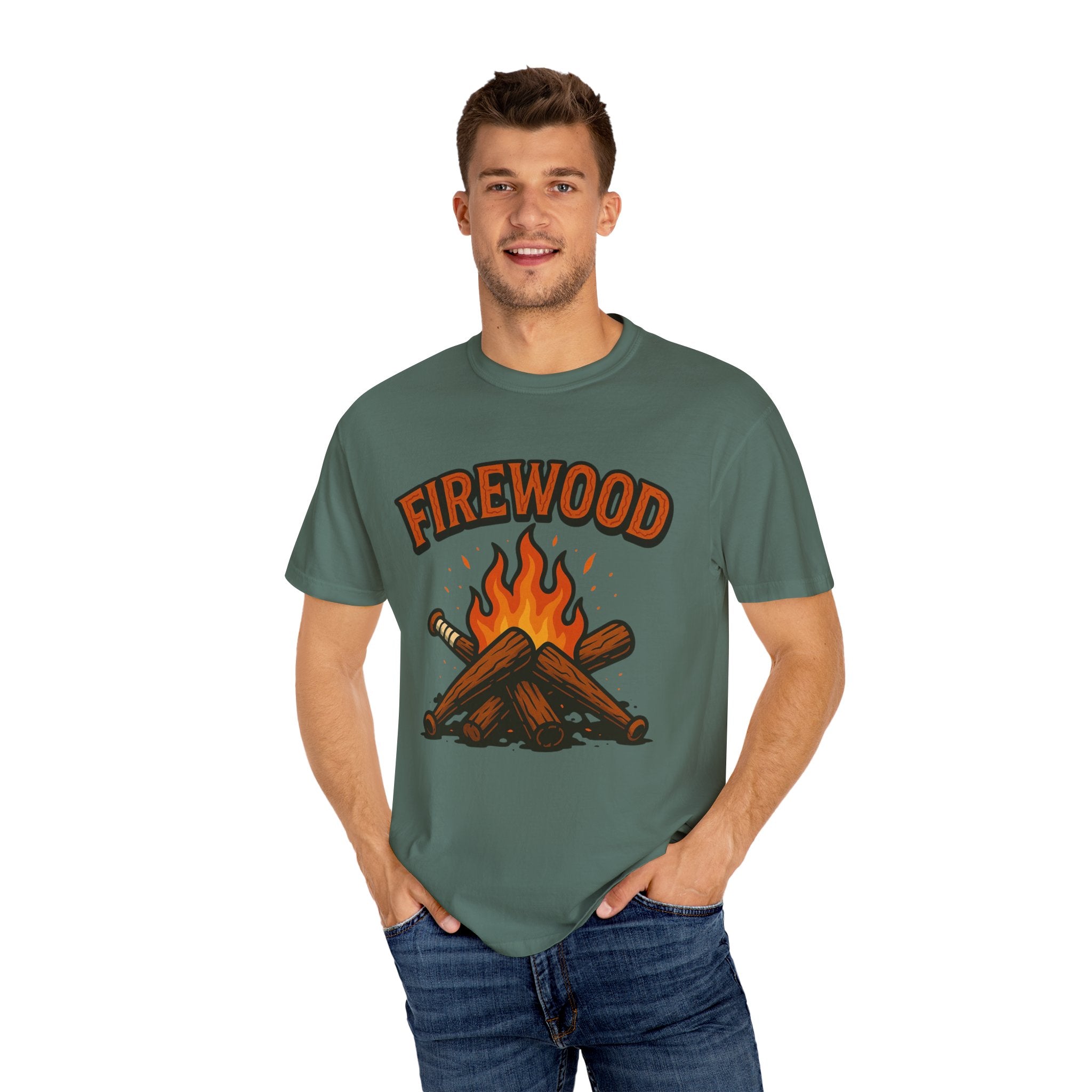 Firewood Baseball Tee – Retro Campfire Graphic Shirt