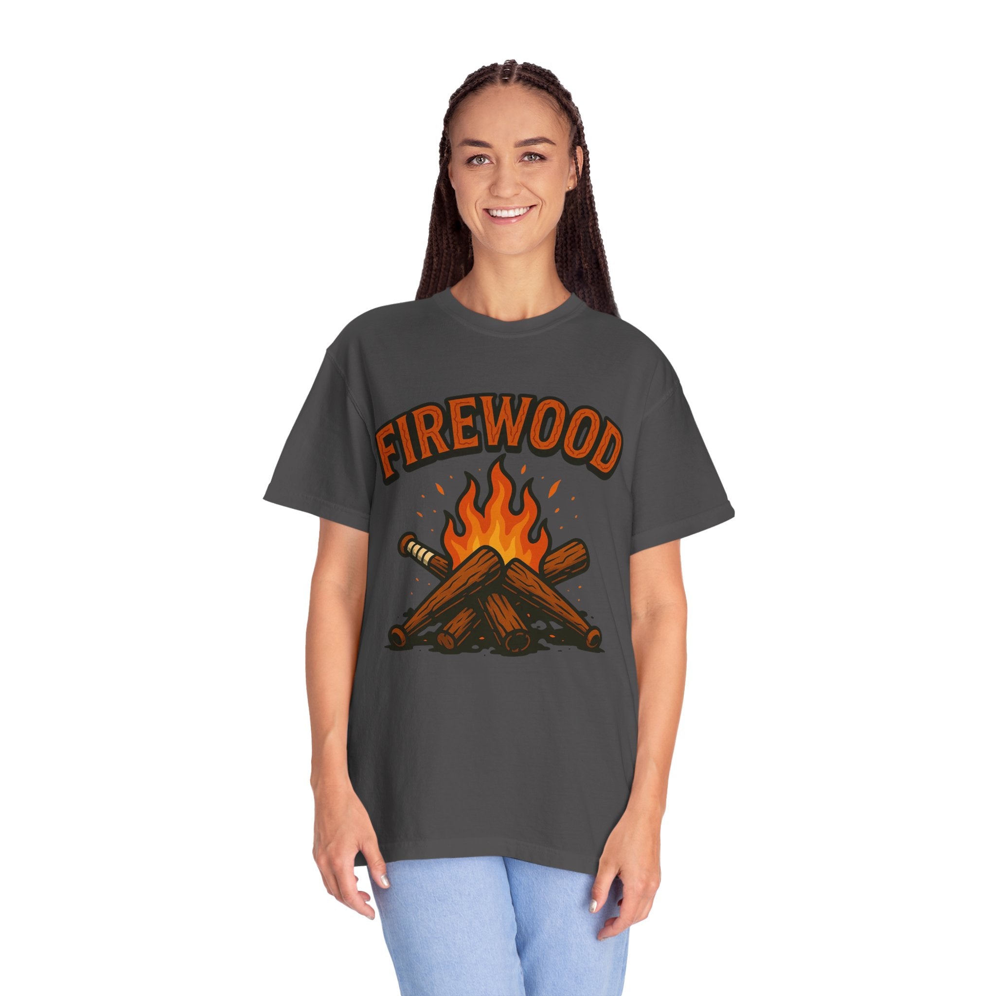 Firewood Baseball Tee – Retro Campfire Graphic Shirt