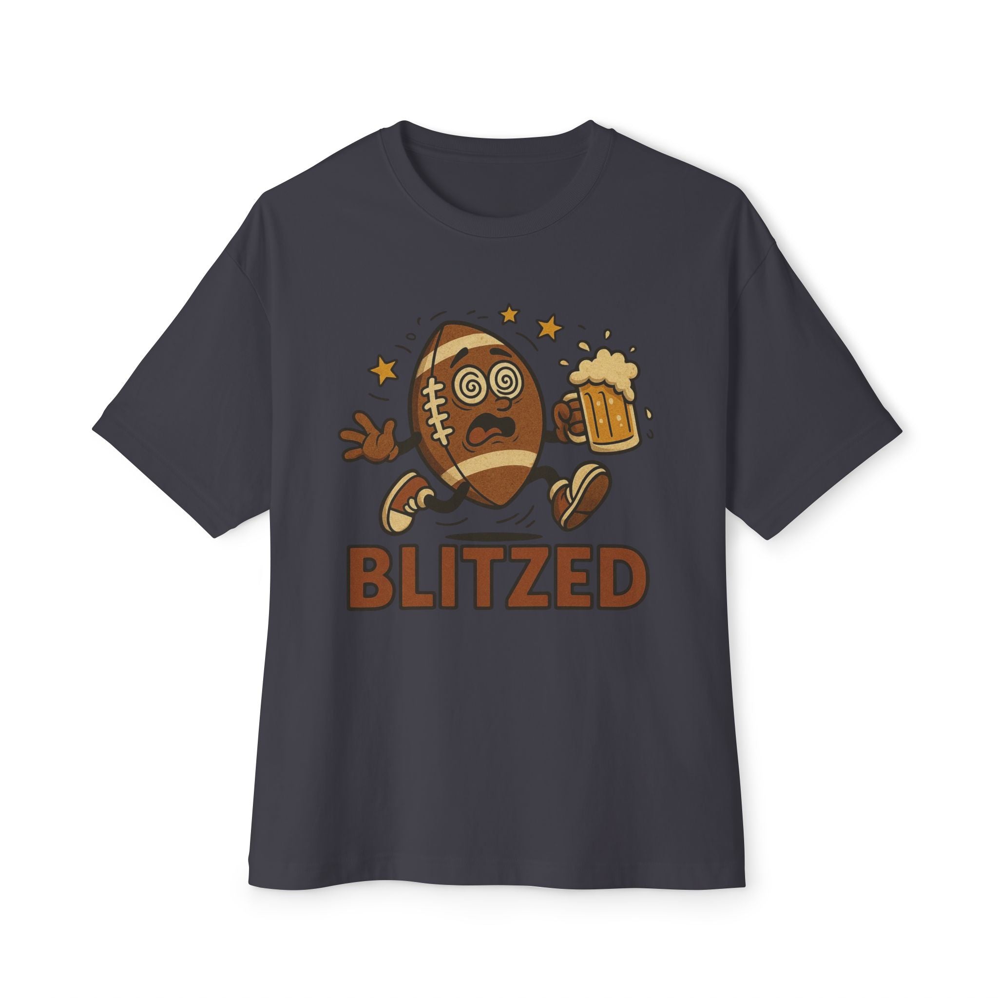 Blitzed Graphic Oversized Boxy Tee – Funny Football Beer T-Shirt