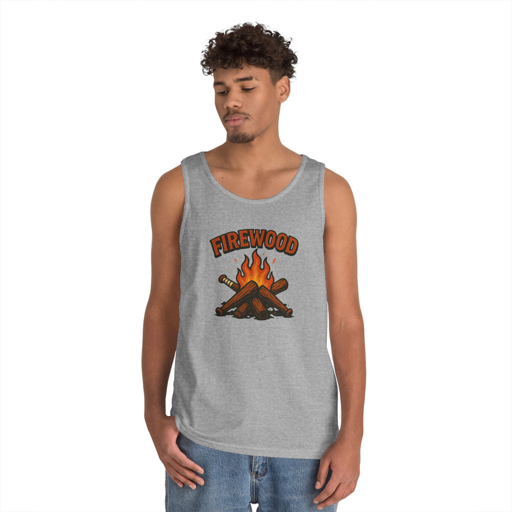 Firewood Baseball Tank Top – Retro Campfire Graphic Shirt