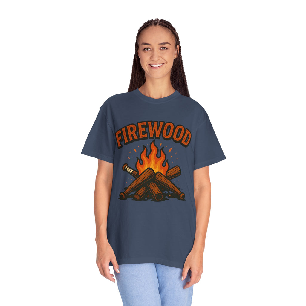 Firewood Baseball Tee – Retro Campfire Graphic Shirt
