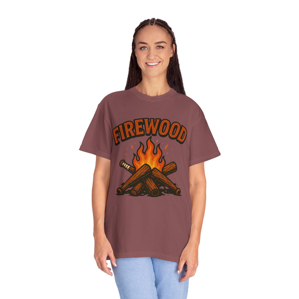 Firewood Baseball Tee – Retro Campfire Graphic Shirt