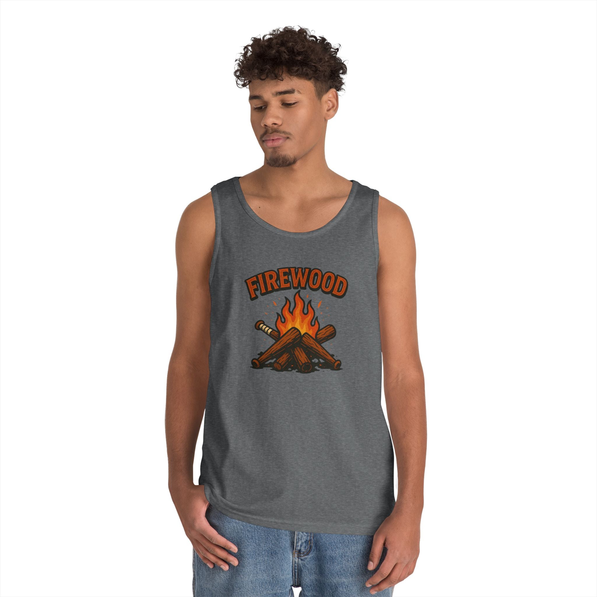 Firewood Baseball Tank Top – Retro Campfire Graphic Shirt
