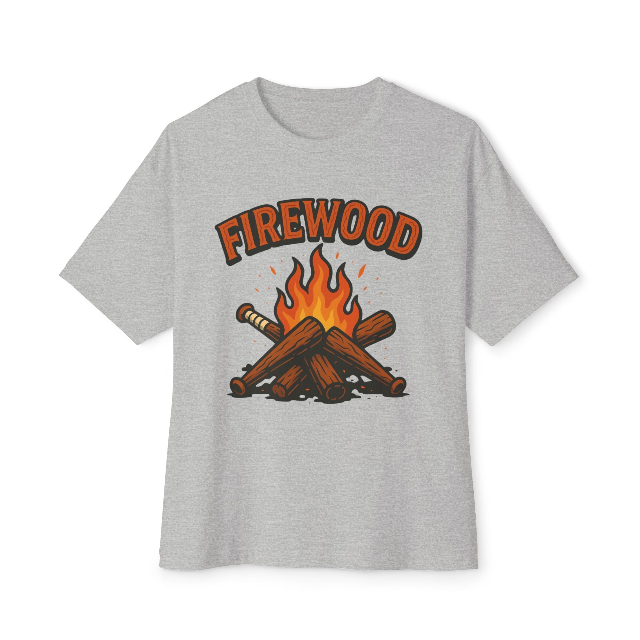 Firewood Baseball Oversized Boxy Tee – Retro Campfire Graphic Shirt