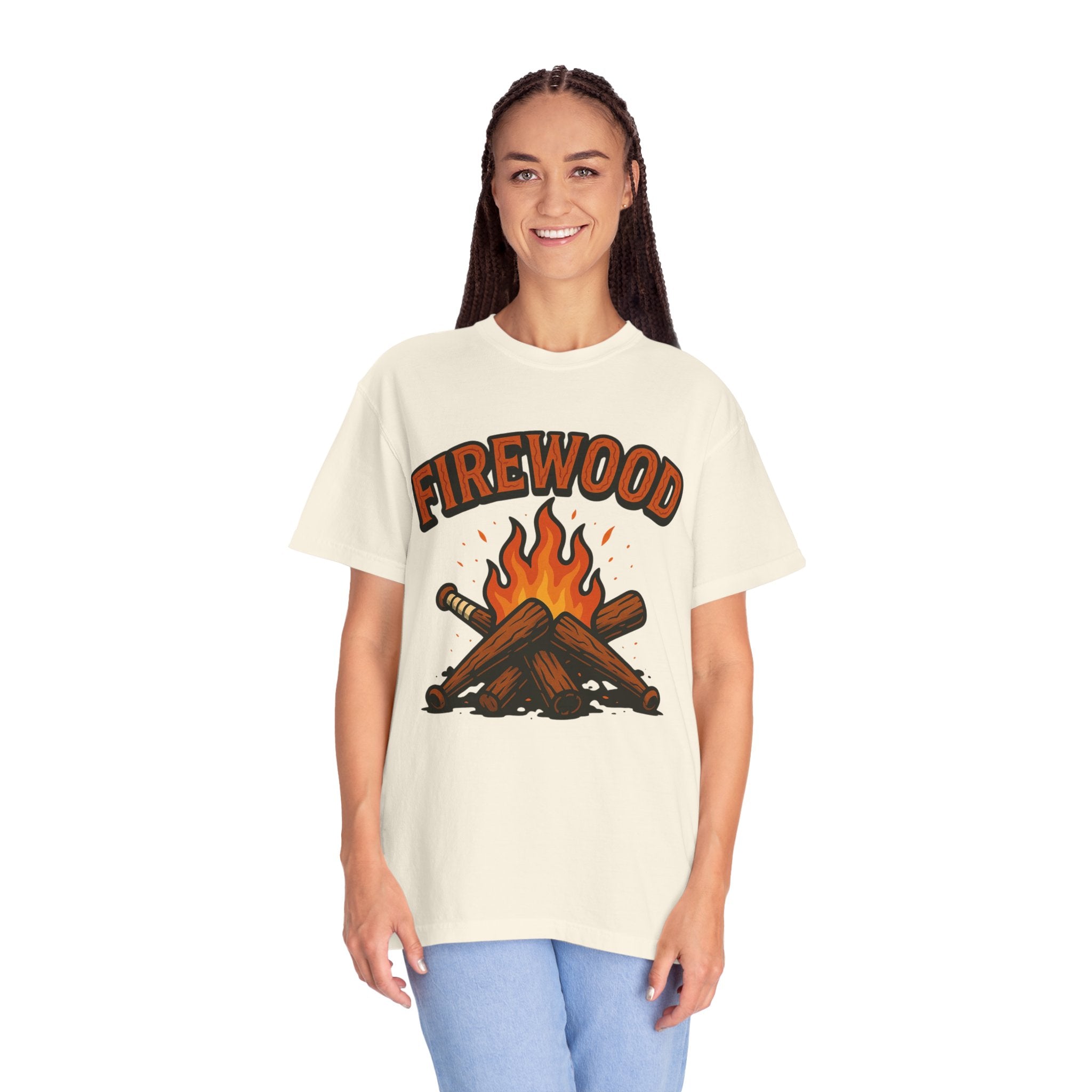 Firewood Baseball Tee – Retro Campfire Graphic Shirt