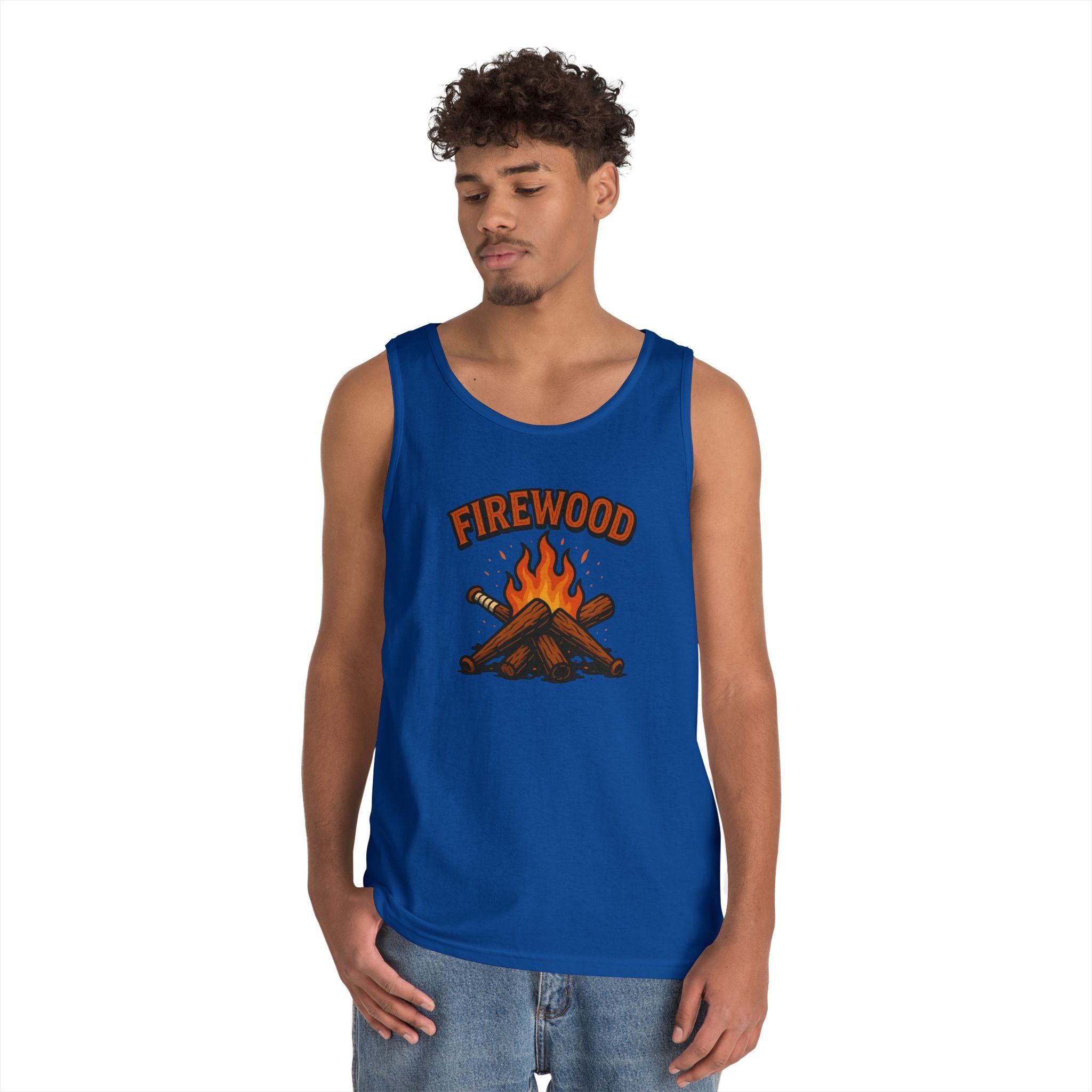 Firewood Baseball Tank Top – Retro Campfire Graphic Shirt