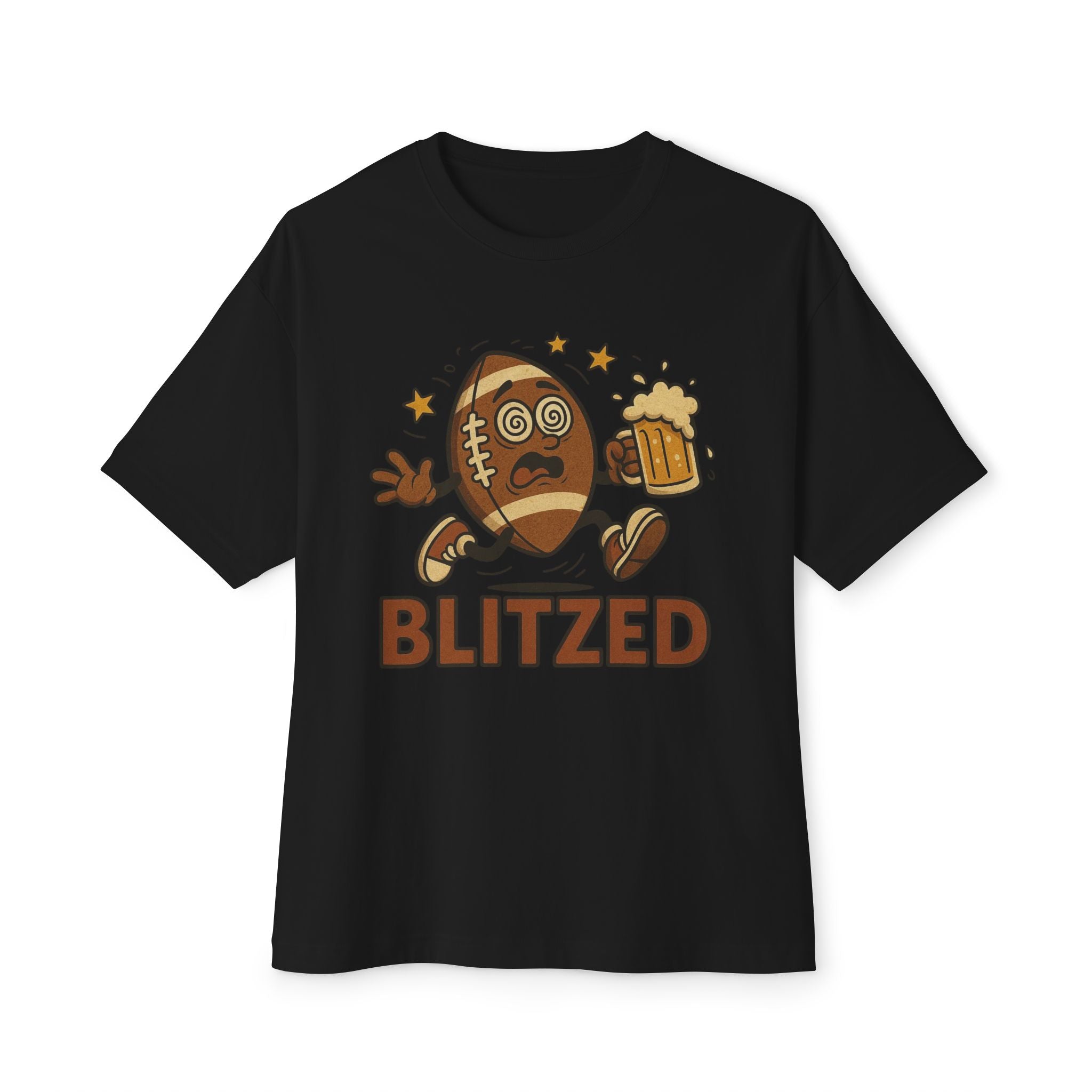 Blitzed Graphic Oversized Boxy Tee – Funny Football Beer T-Shirt