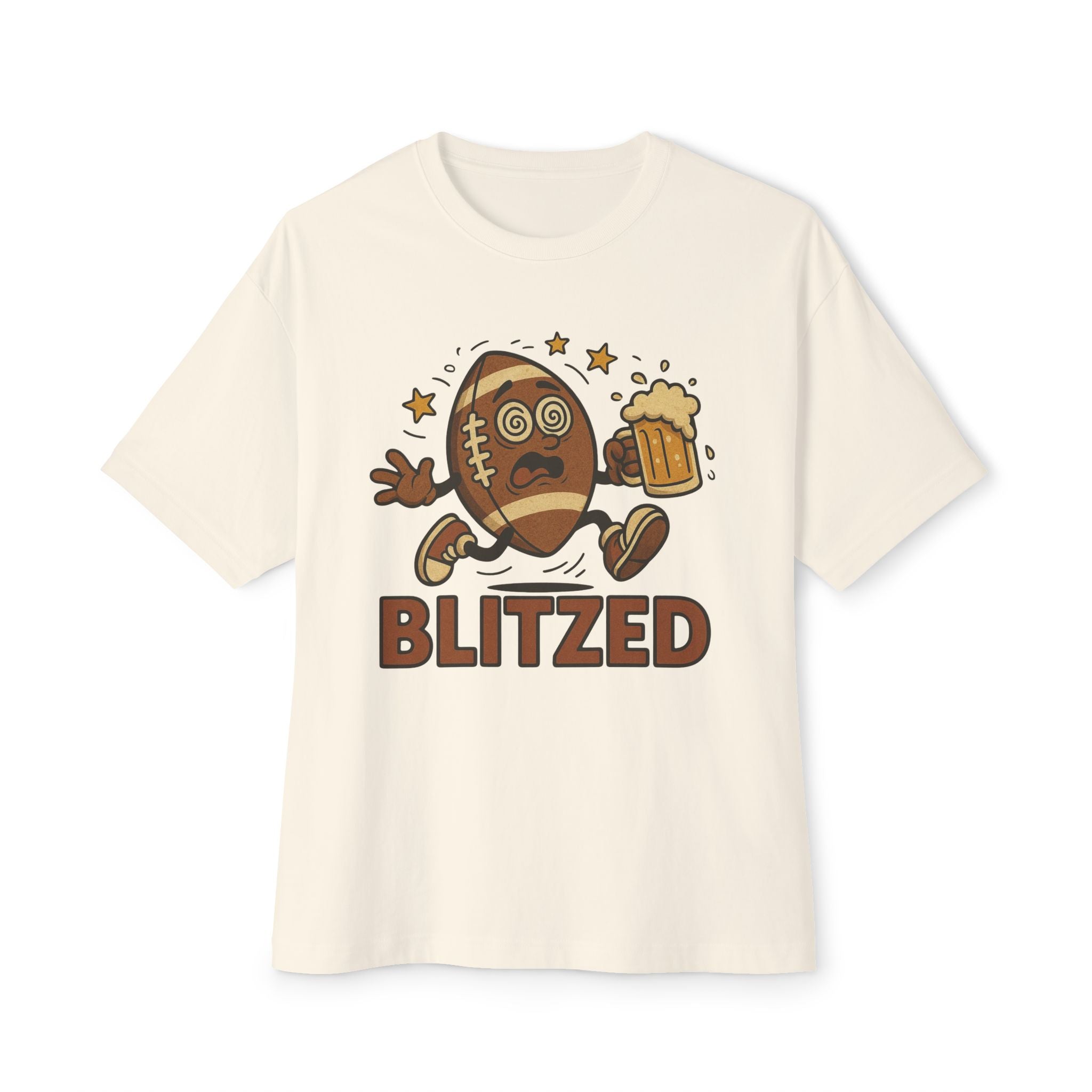 Blitzed Graphic Oversized Boxy Tee – Funny Football Beer T-Shirt