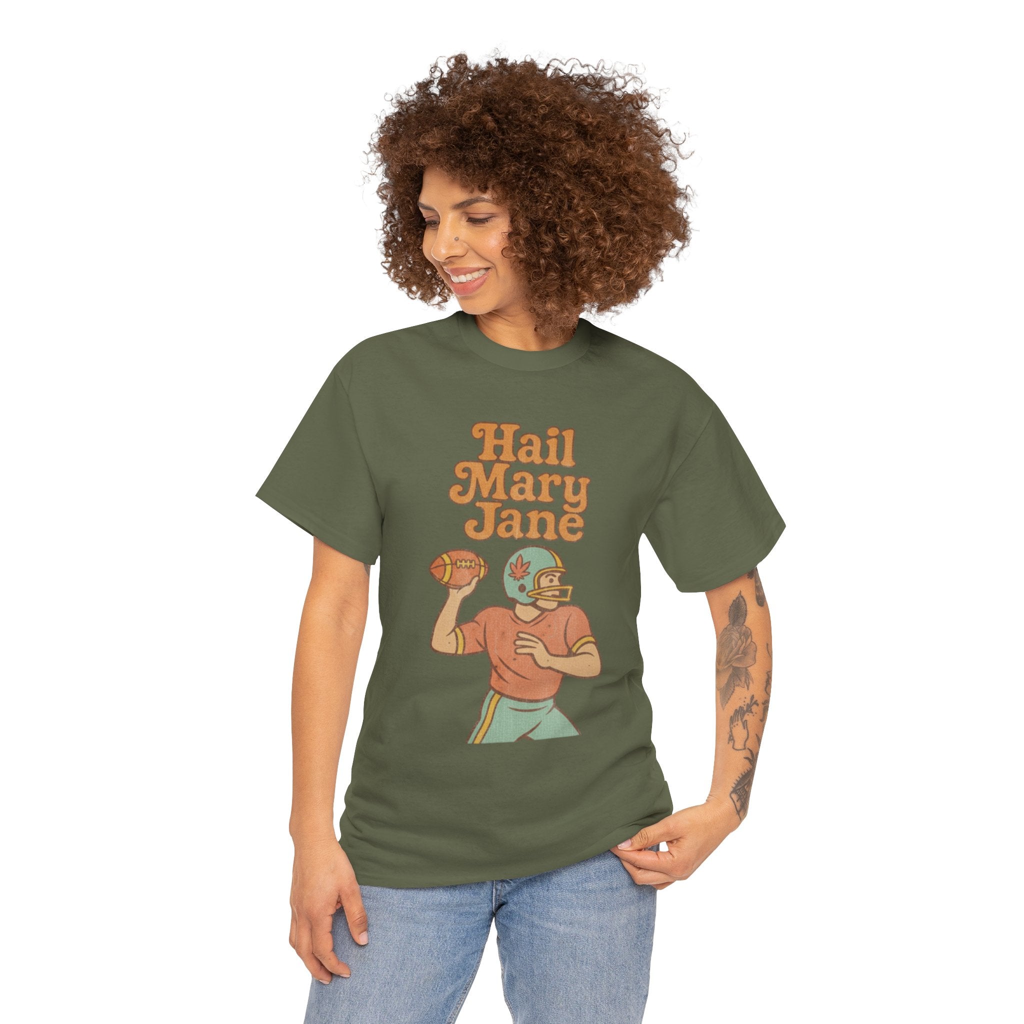 Hail Mary Jane T-Shirt – Retro Funny Football 420 Graphic Tee for Men & Women