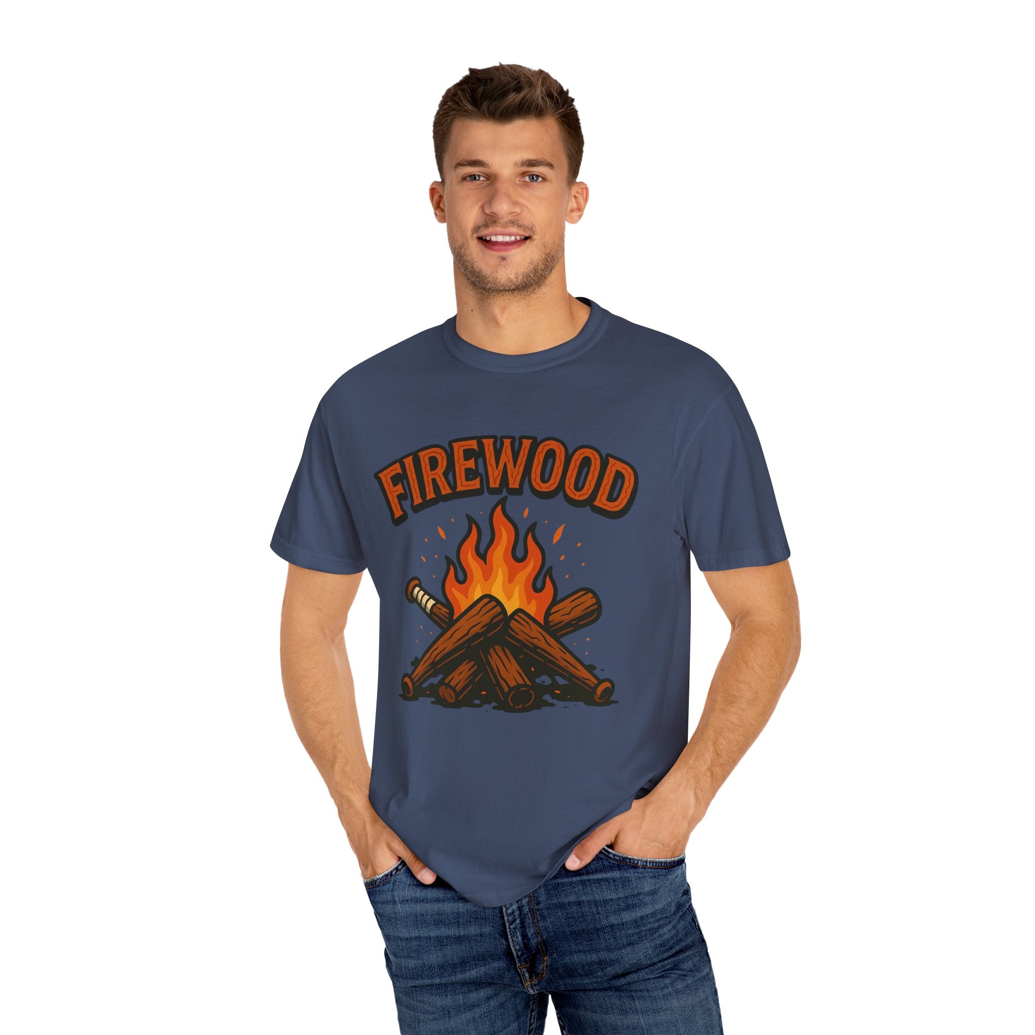 Firewood Baseball Tee – Retro Campfire Graphic Shirt