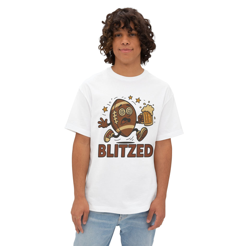 Blitzed Graphic Oversized Boxy Tee – Funny Football Beer T-Shirt