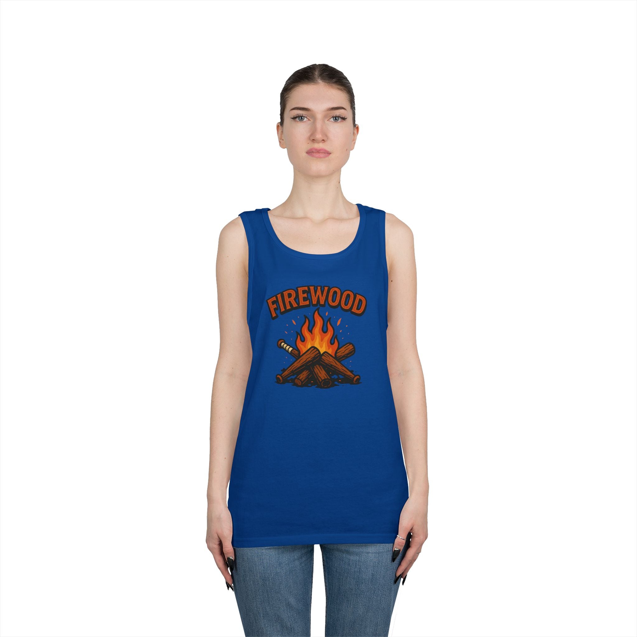 Firewood Baseball Tank Top – Retro Campfire Graphic Shirt