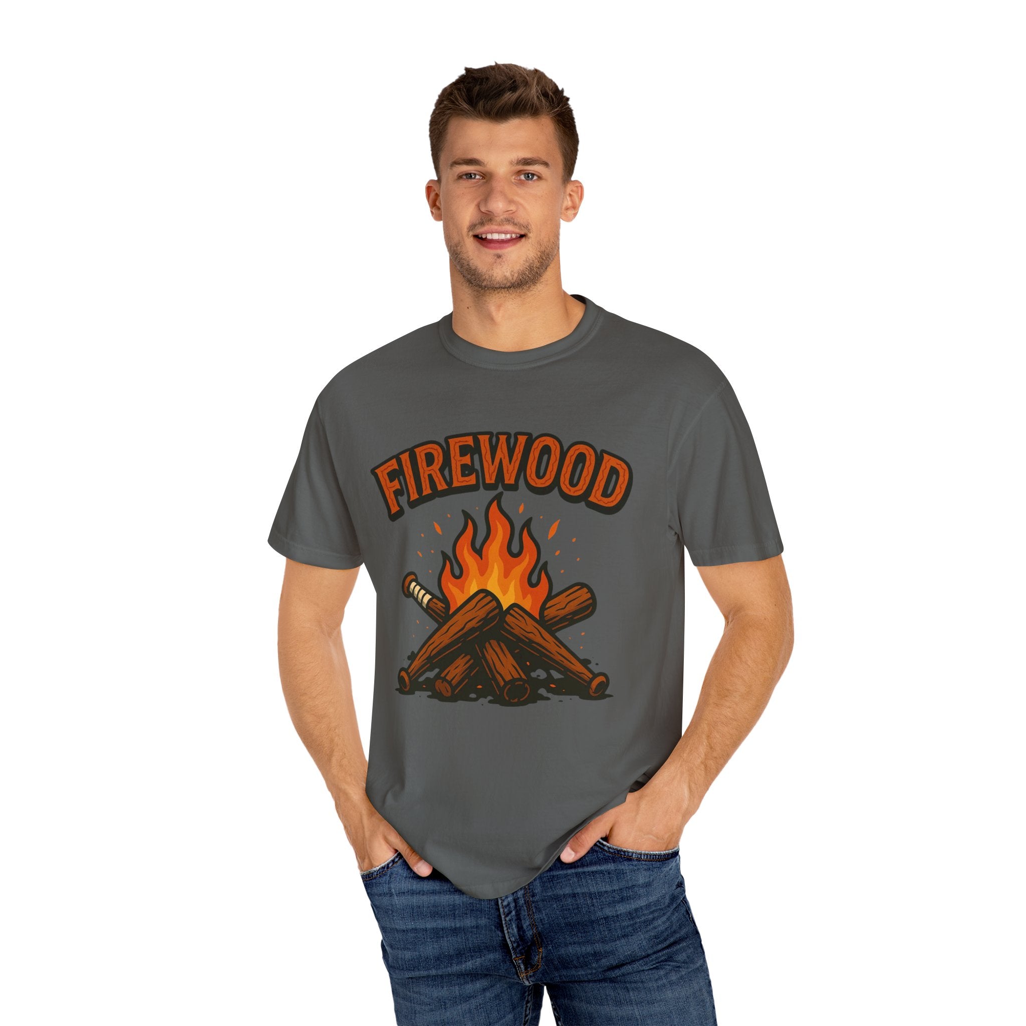 Firewood Baseball Tee – Retro Campfire Graphic Shirt