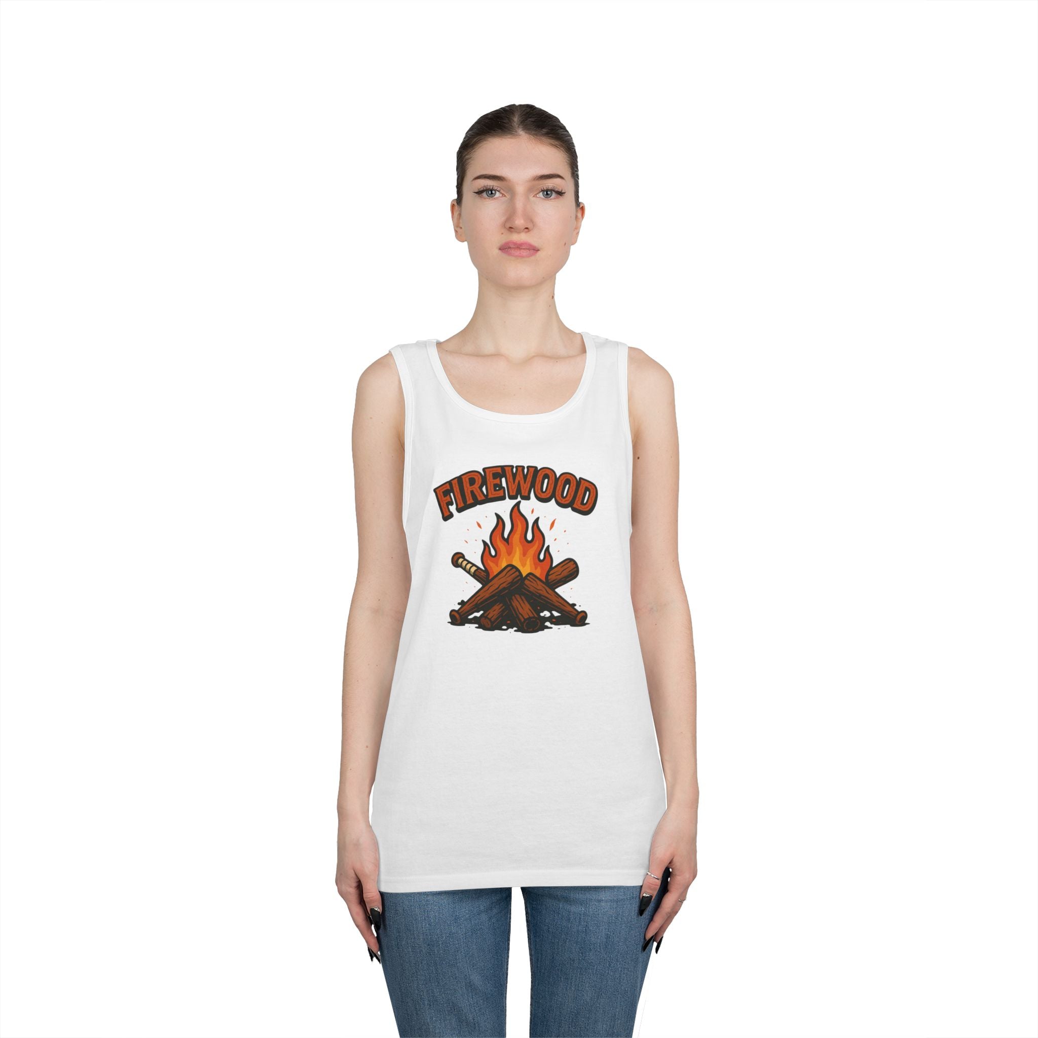 Firewood Baseball Tank Top – Retro Campfire Graphic Shirt