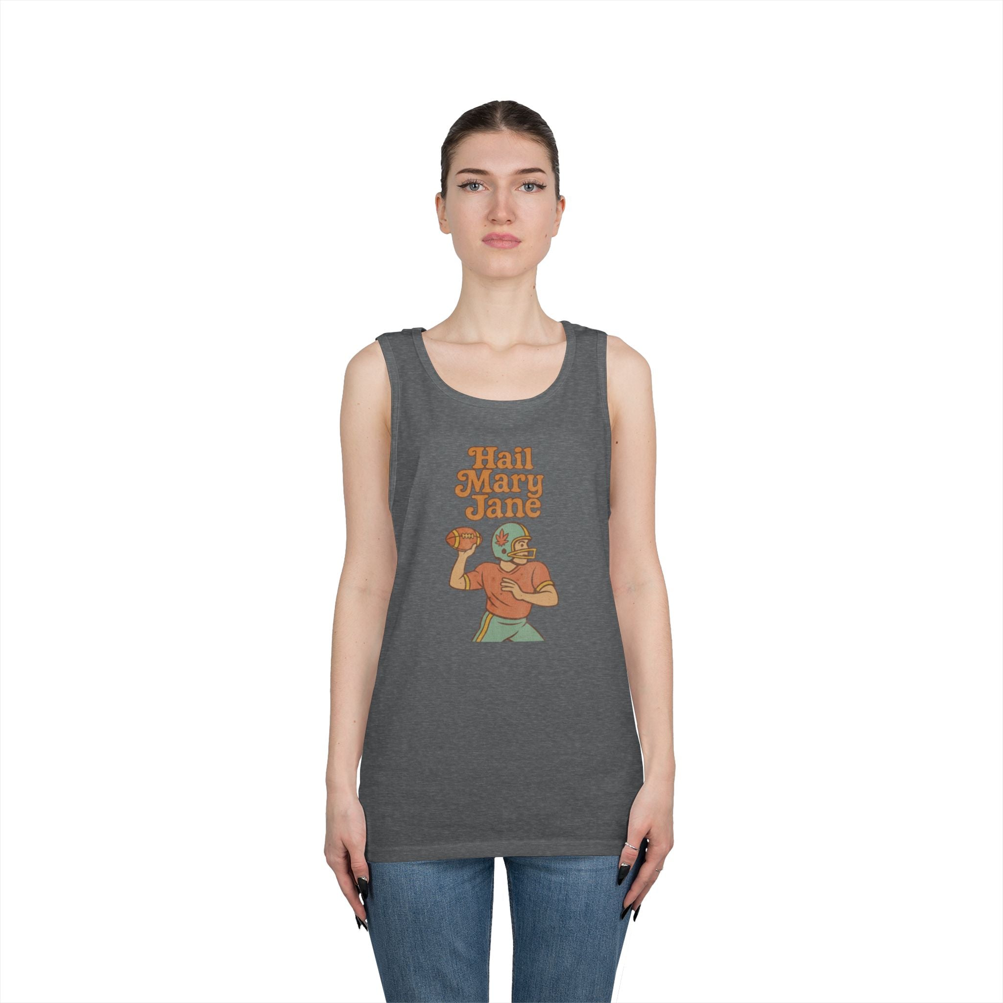 Hail Mary Jane Tank Top – Retro Funny Football 420 Graphic Tee for Men & Women