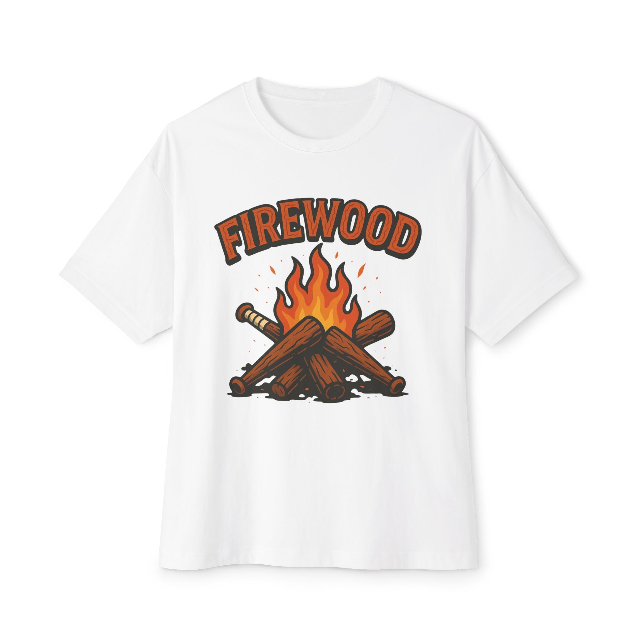 Firewood Baseball Oversized Boxy Tee – Retro Campfire Graphic Shirt