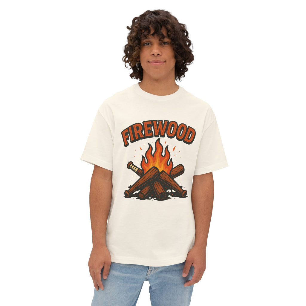 Firewood Baseball Oversized Boxy Tee – Retro Campfire Graphic Shirt