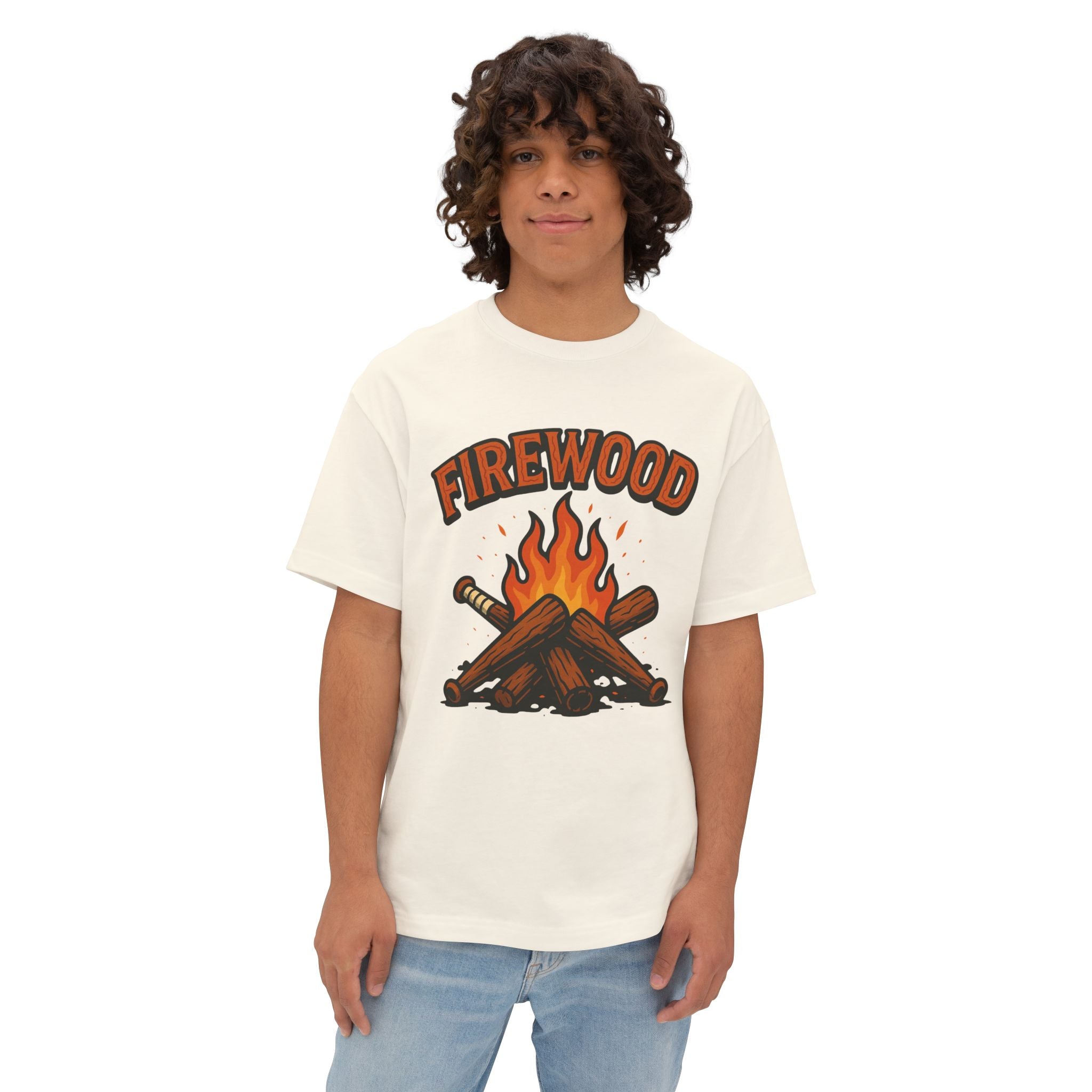 Firewood Baseball Oversized Boxy Tee – Retro Campfire Graphic Shirt