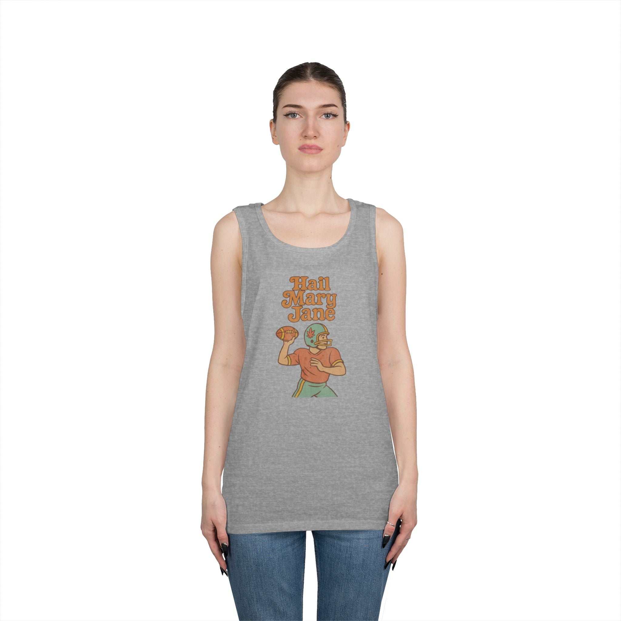 Hail Mary Jane Tank Top – Retro Funny Football 420 Graphic Tee for Men & Women