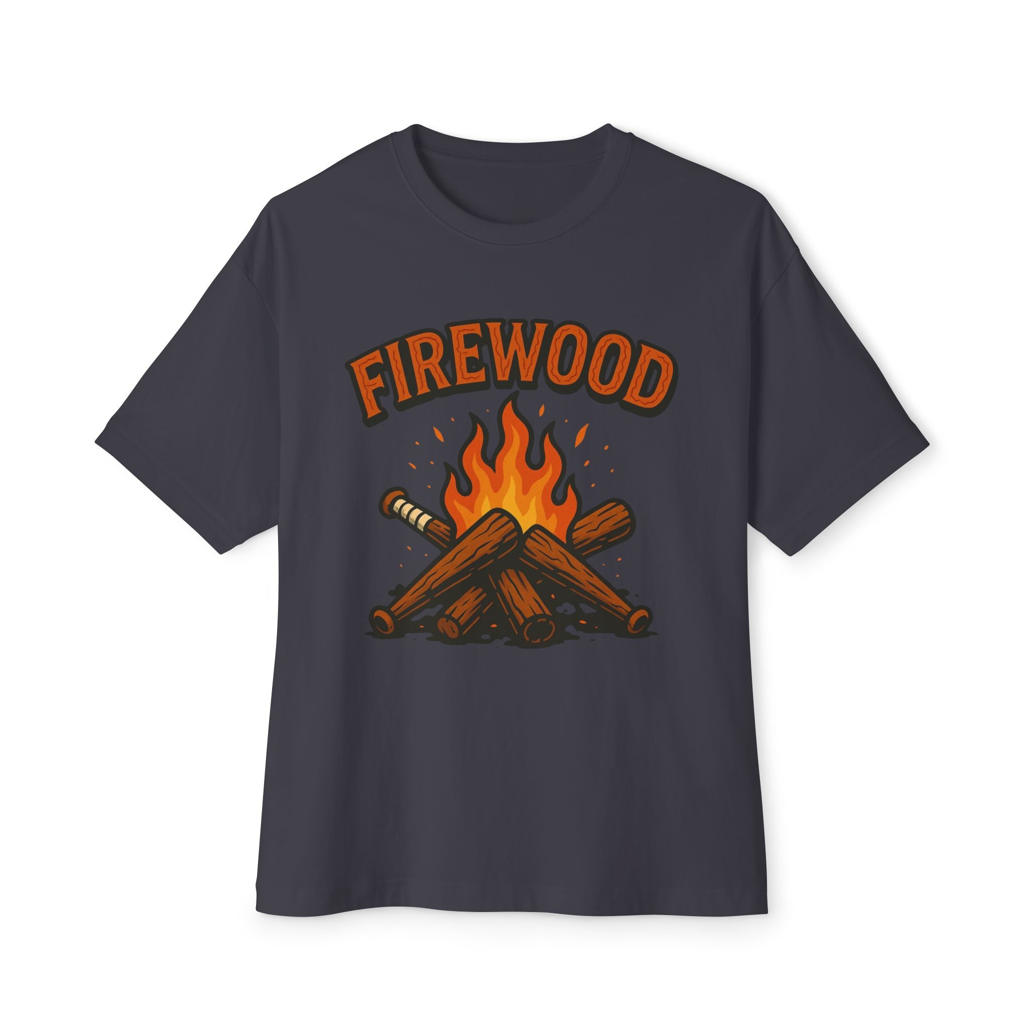 Firewood Baseball Oversized Boxy Tee – Retro Campfire Graphic Shirt