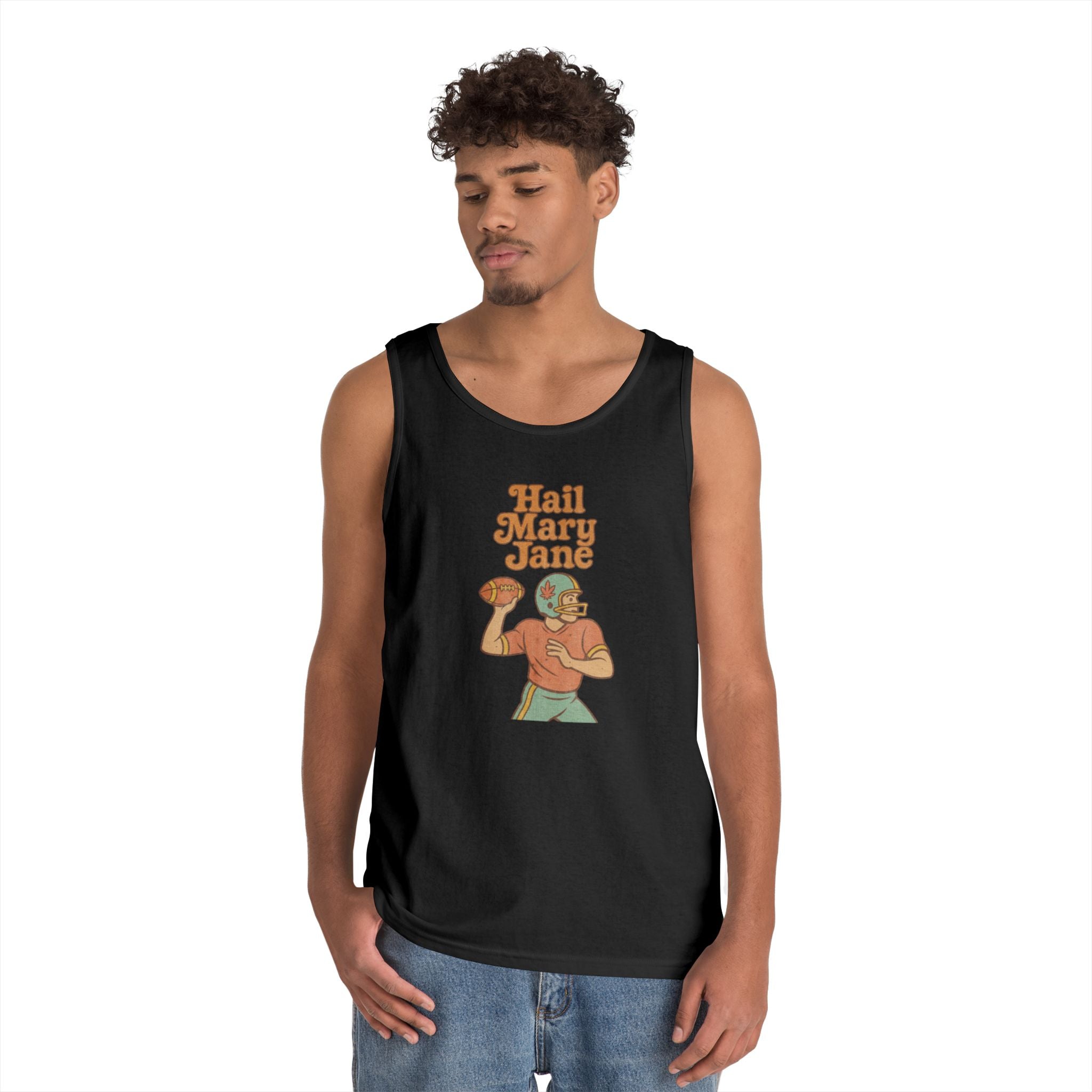 Hail Mary Jane Tank Top – Retro Funny Football 420 Graphic Tee for Men & Women
