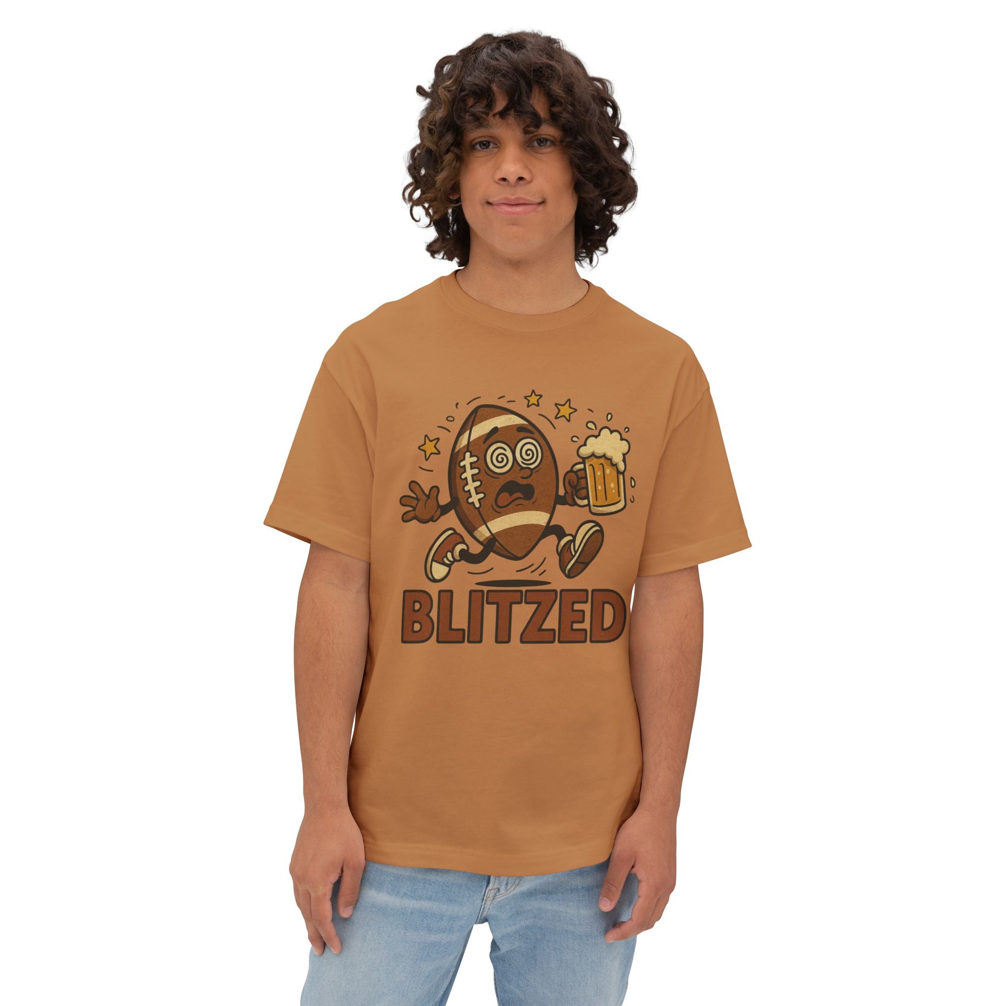 Blitzed Graphic Oversized Boxy Tee – Funny Football Beer T-Shirt