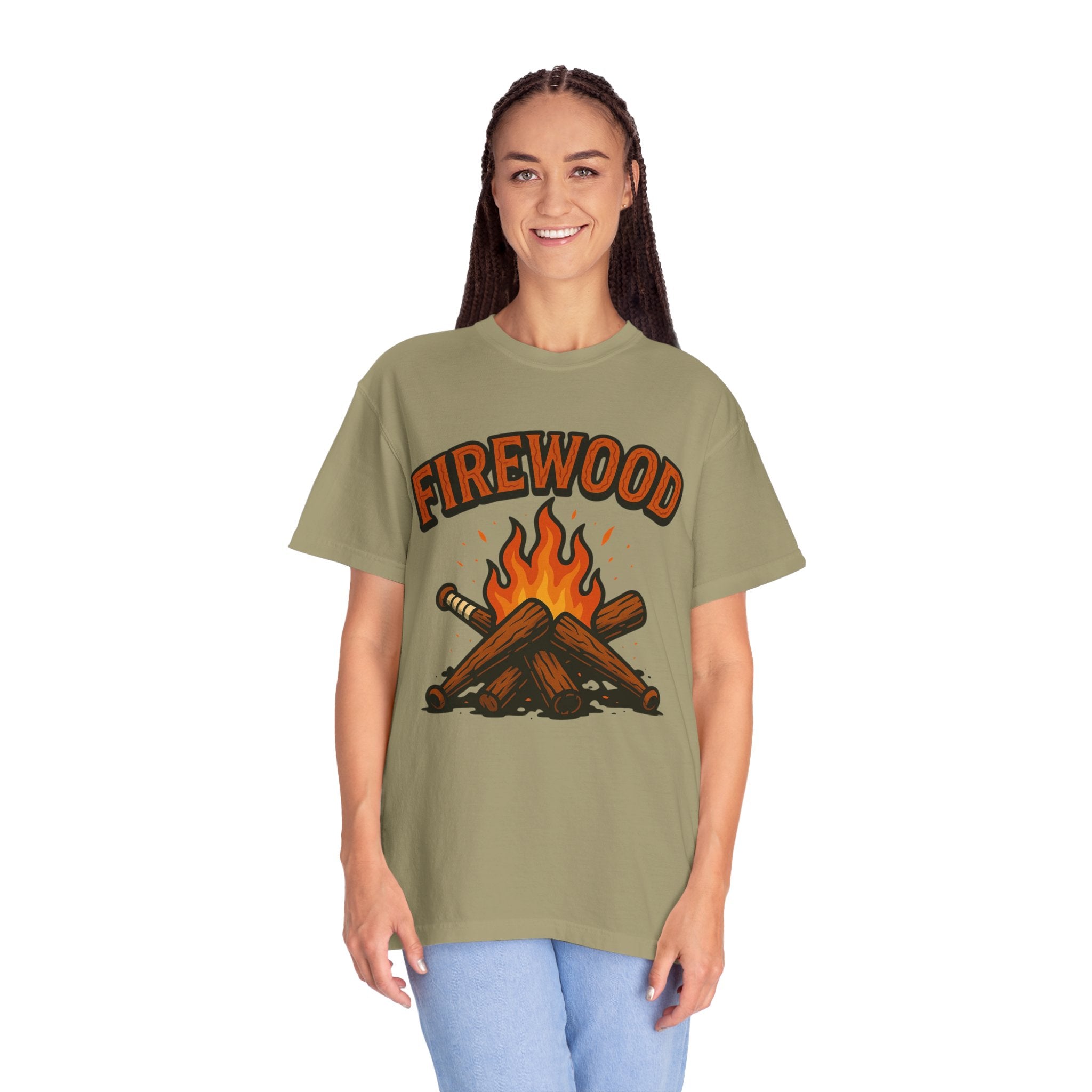 Firewood Baseball Tee – Retro Campfire Graphic Shirt