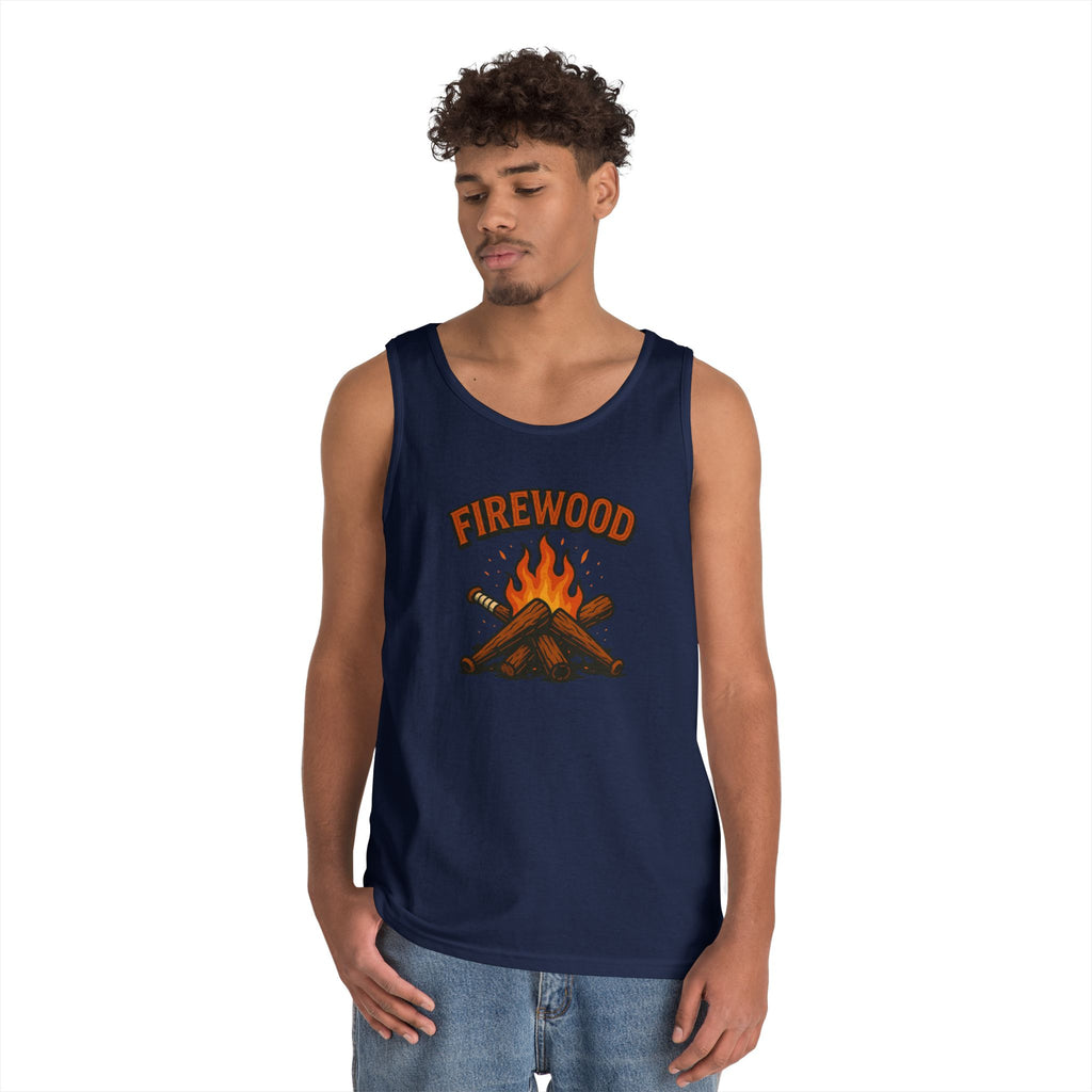 Firewood Baseball Tank Top – Retro Campfire Graphic Shirt