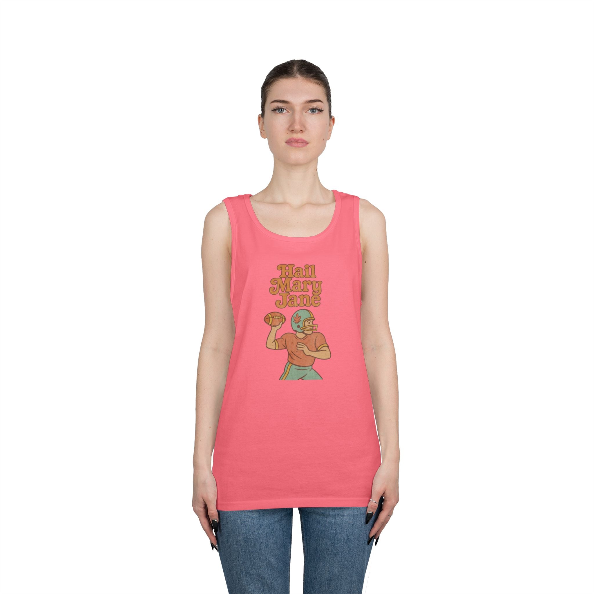 Hail Mary Jane Tank Top – Retro Funny Football 420 Graphic Tee for Men & Women