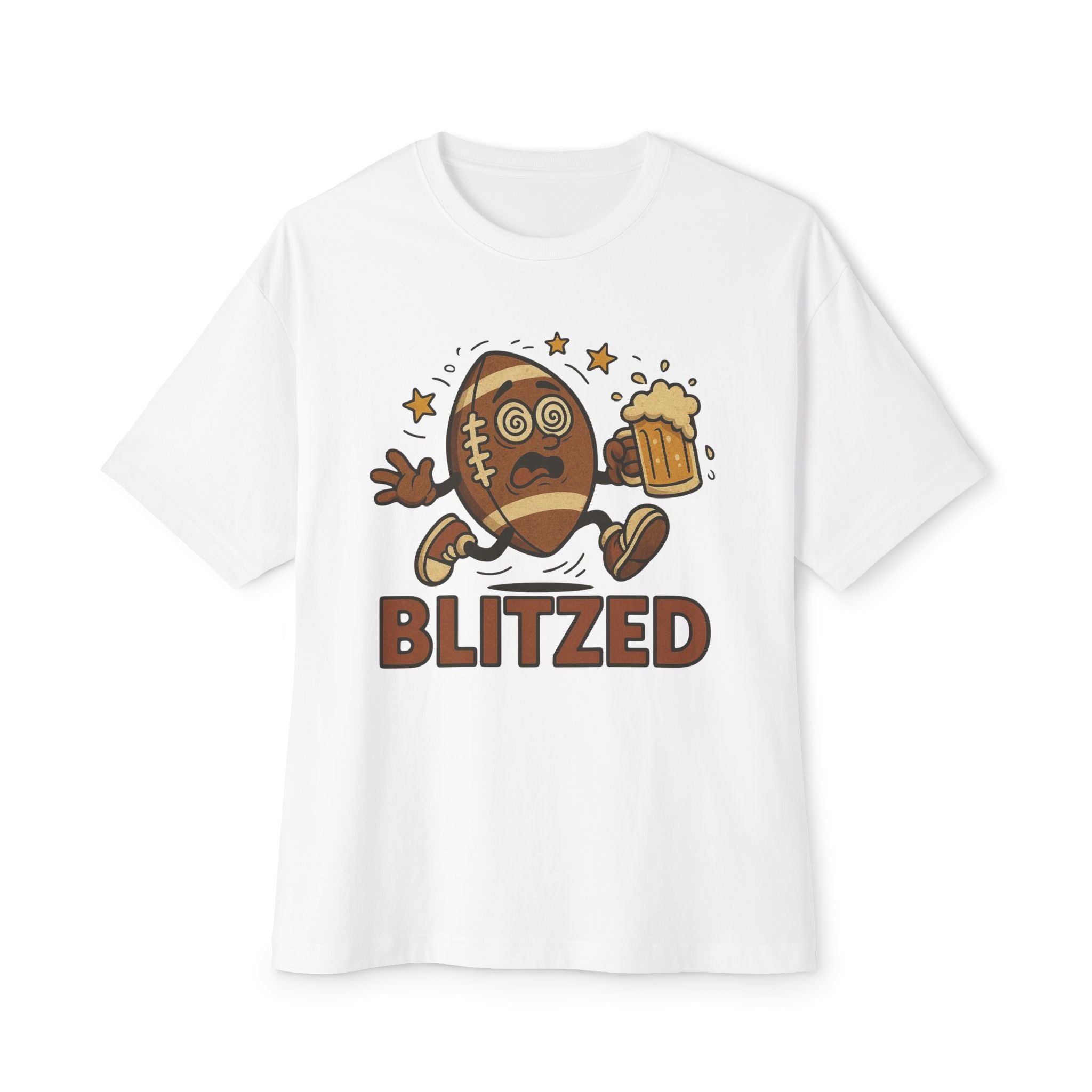 Blitzed Graphic Oversized Boxy Tee – Funny Football Beer T-Shirt
