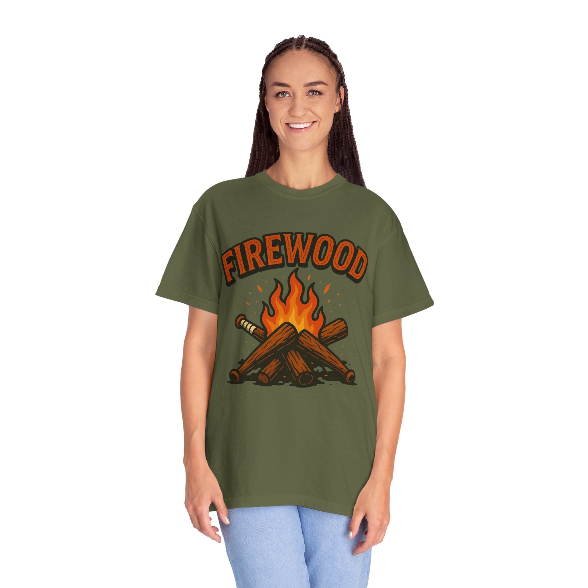Firewood Baseball Tee – Retro Campfire Graphic Shirt