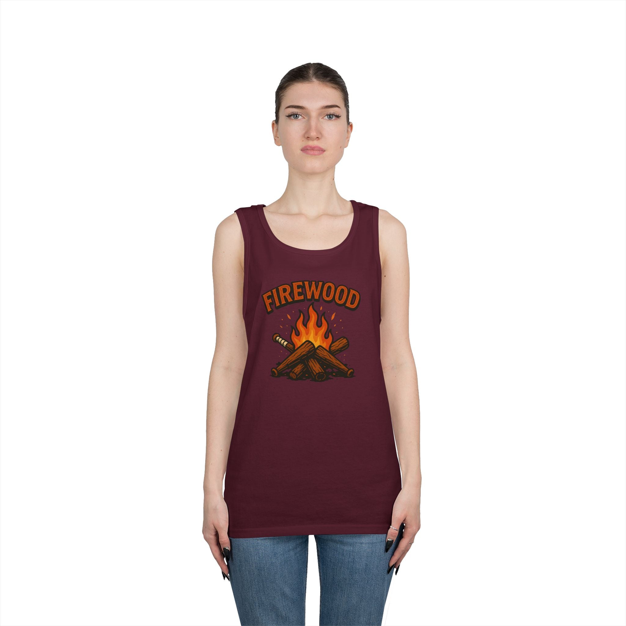 Firewood Baseball Tank Top – Retro Campfire Graphic Shirt