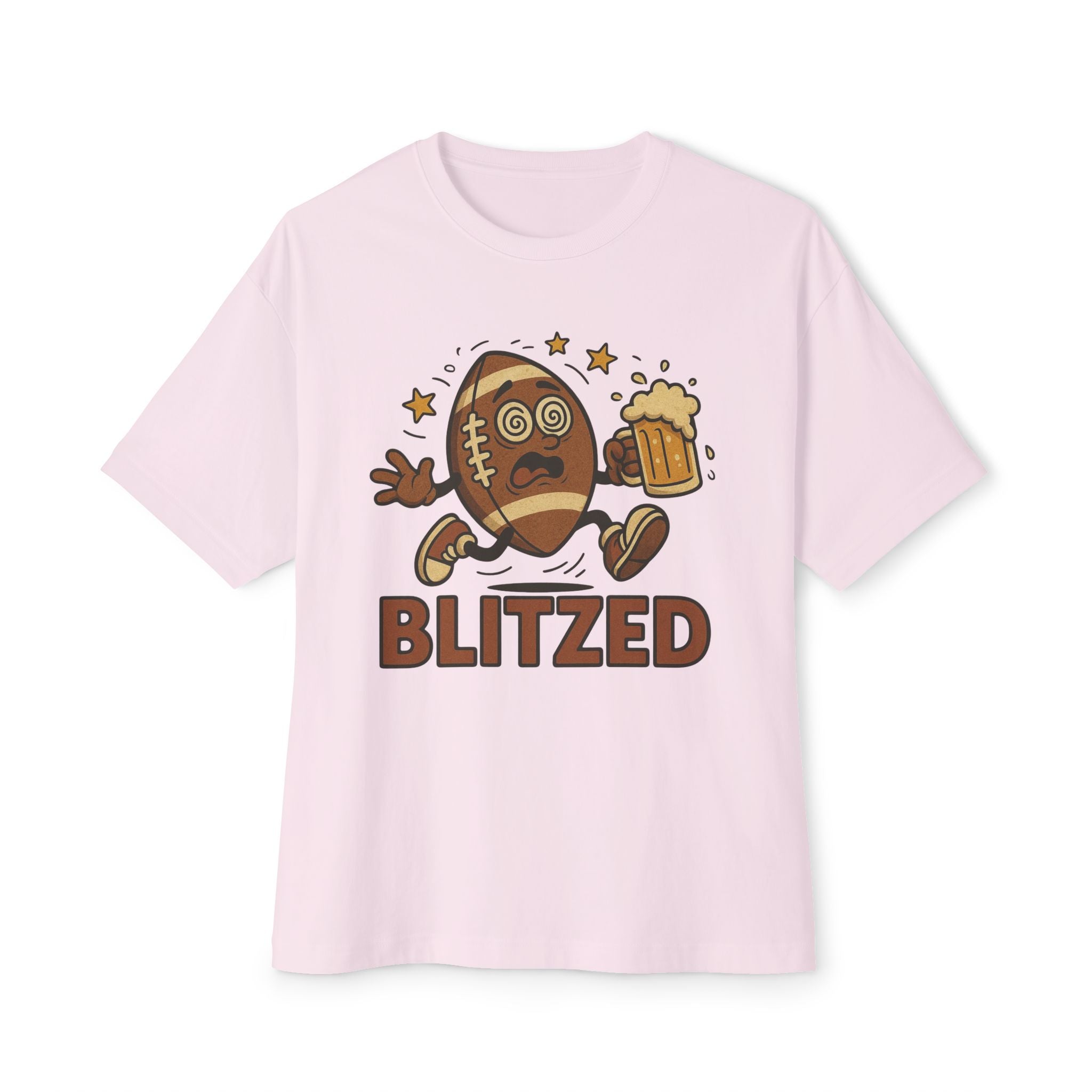 Blitzed Graphic Oversized Boxy Tee – Funny Football Beer T-Shirt