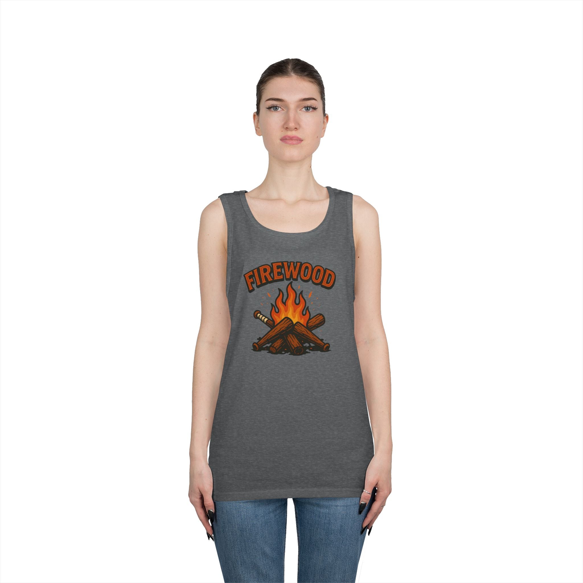 Firewood Baseball Tank Top – Retro Campfire Graphic Shirt