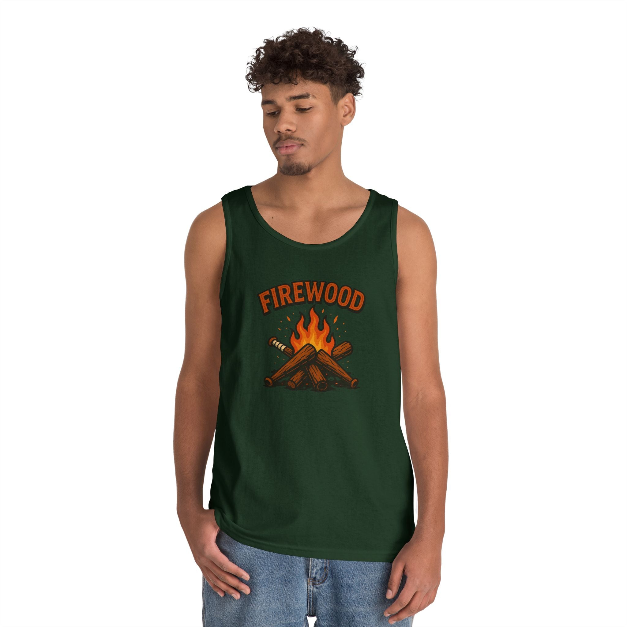 Firewood Baseball Tank Top – Retro Campfire Graphic Shirt