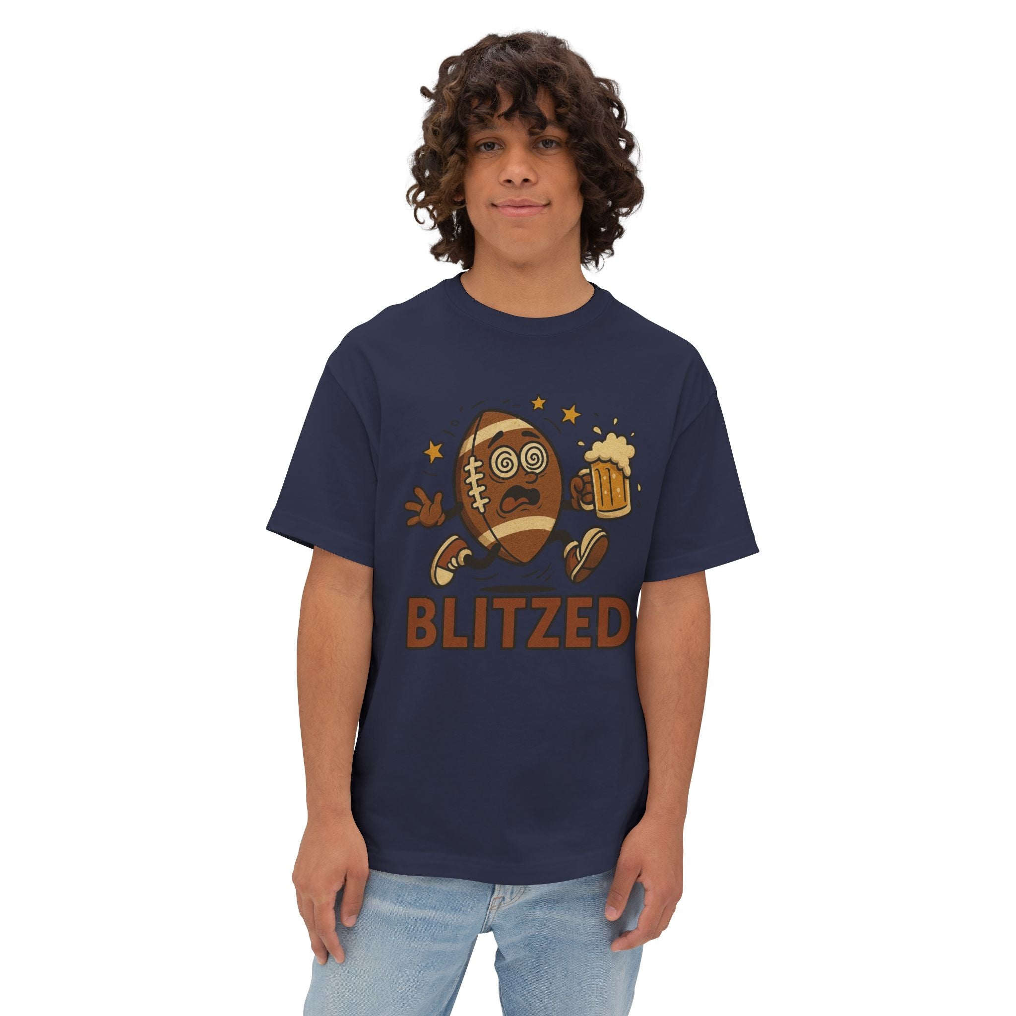 Blitzed Graphic Oversized Boxy Tee – Funny Football Beer T-Shirt